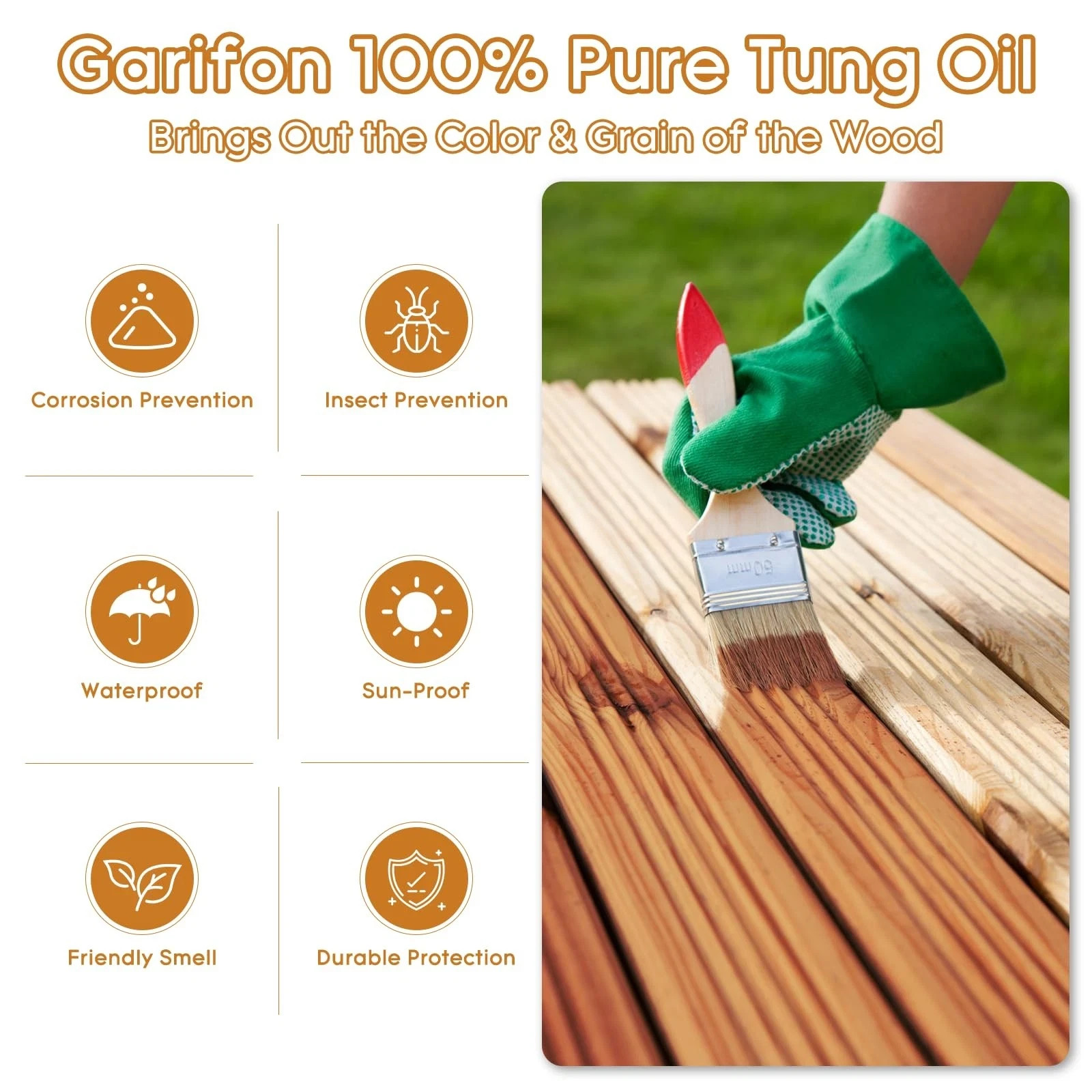 10 OZ Pure Tung Oil for Wood Outdoor/Indoor, Food Grade Sealer, Tung Oil Fini…