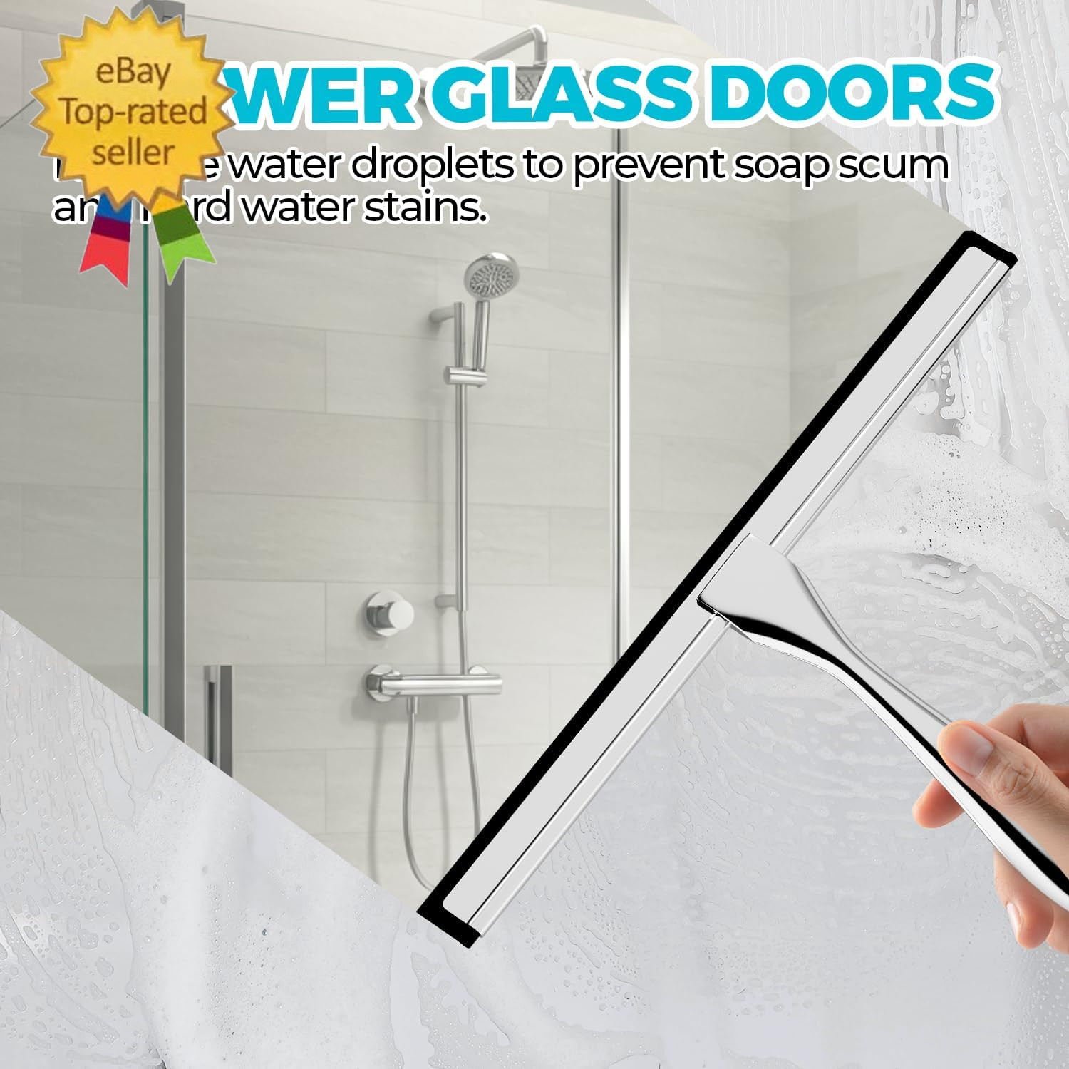 12-Inch All-Purpose Shower Squeegee for Shower Doors, Tile Shower Walls, Bathroo