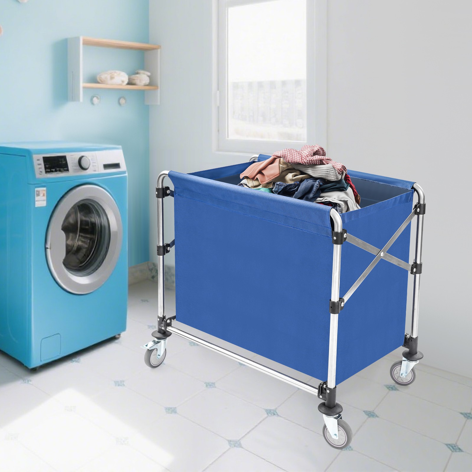 Commercial Laundry Cart Laundry Cart with Wheels Folding Laundry Cart Blue