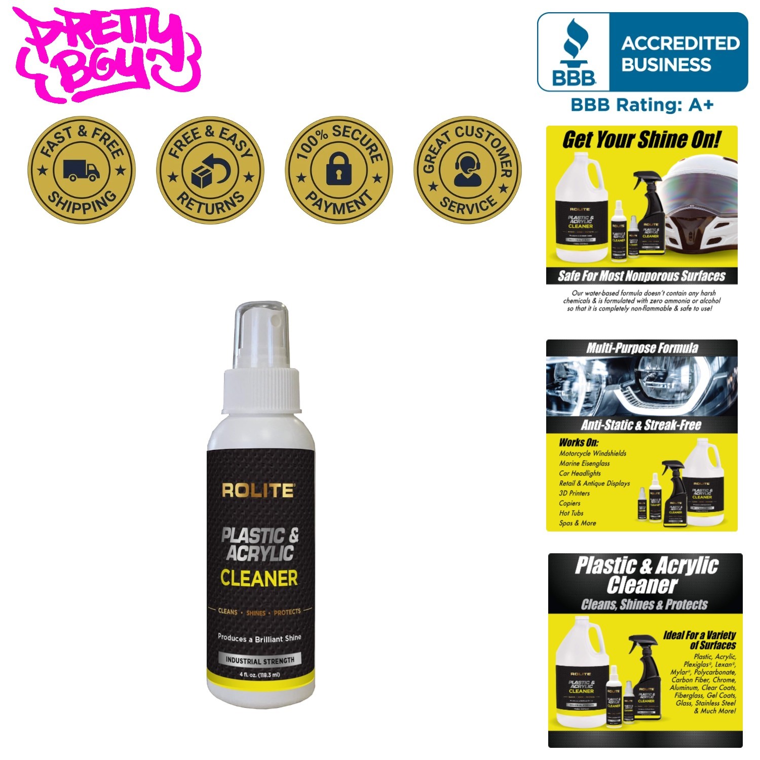High Shine Protectant & Polish – 4 oz Streak-Free Cleaner for Autos & Windows