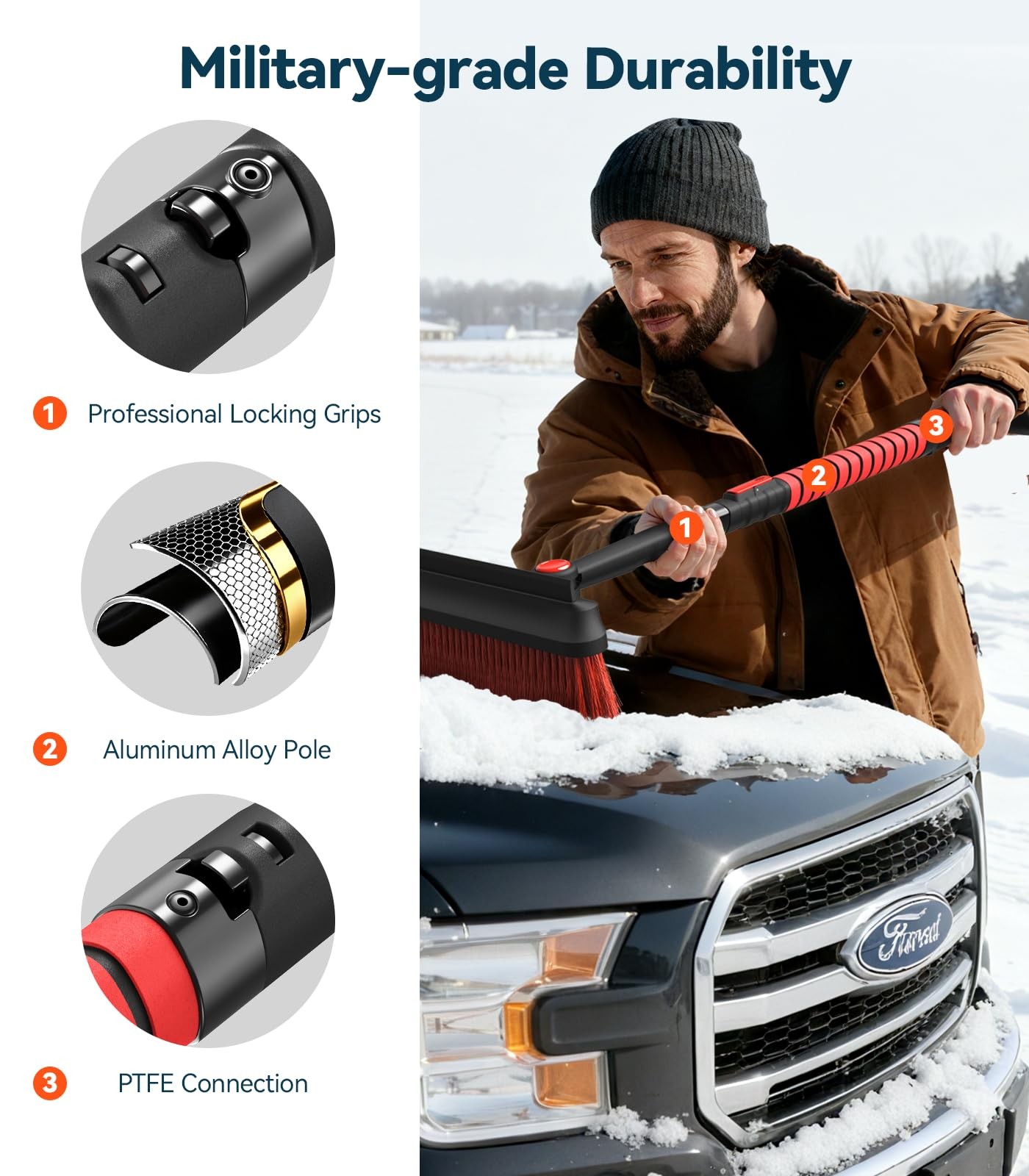TrySpace All-Around High-Efficiency Cleaning 39 inch Extendable Snow Brush and I