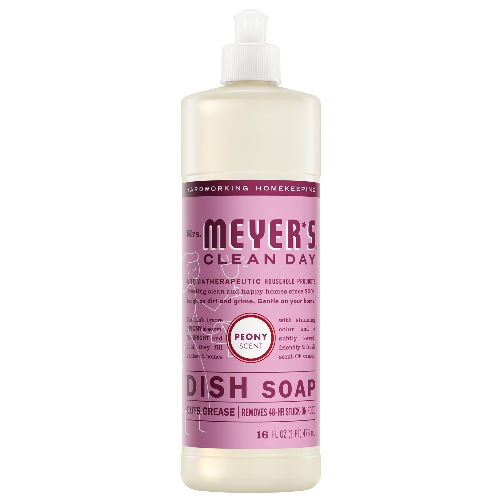 CLEAN DAY Liquid Dish Soap, Peony Scent, 16 Fl Oz Bottle