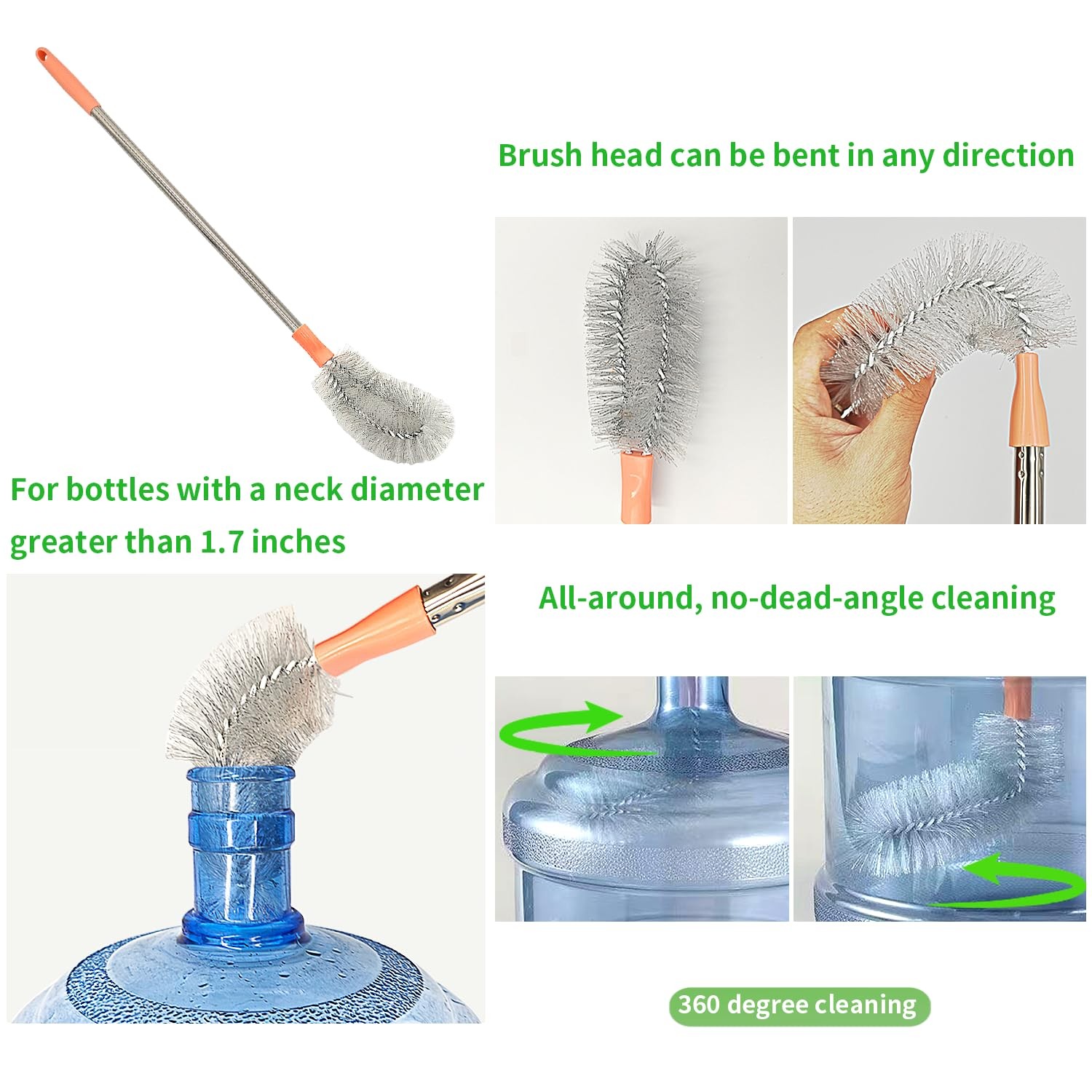 2-Pack Bucket Brush, Bottle Brush for Cleaning Extra Long Bottles, Gallon Jug