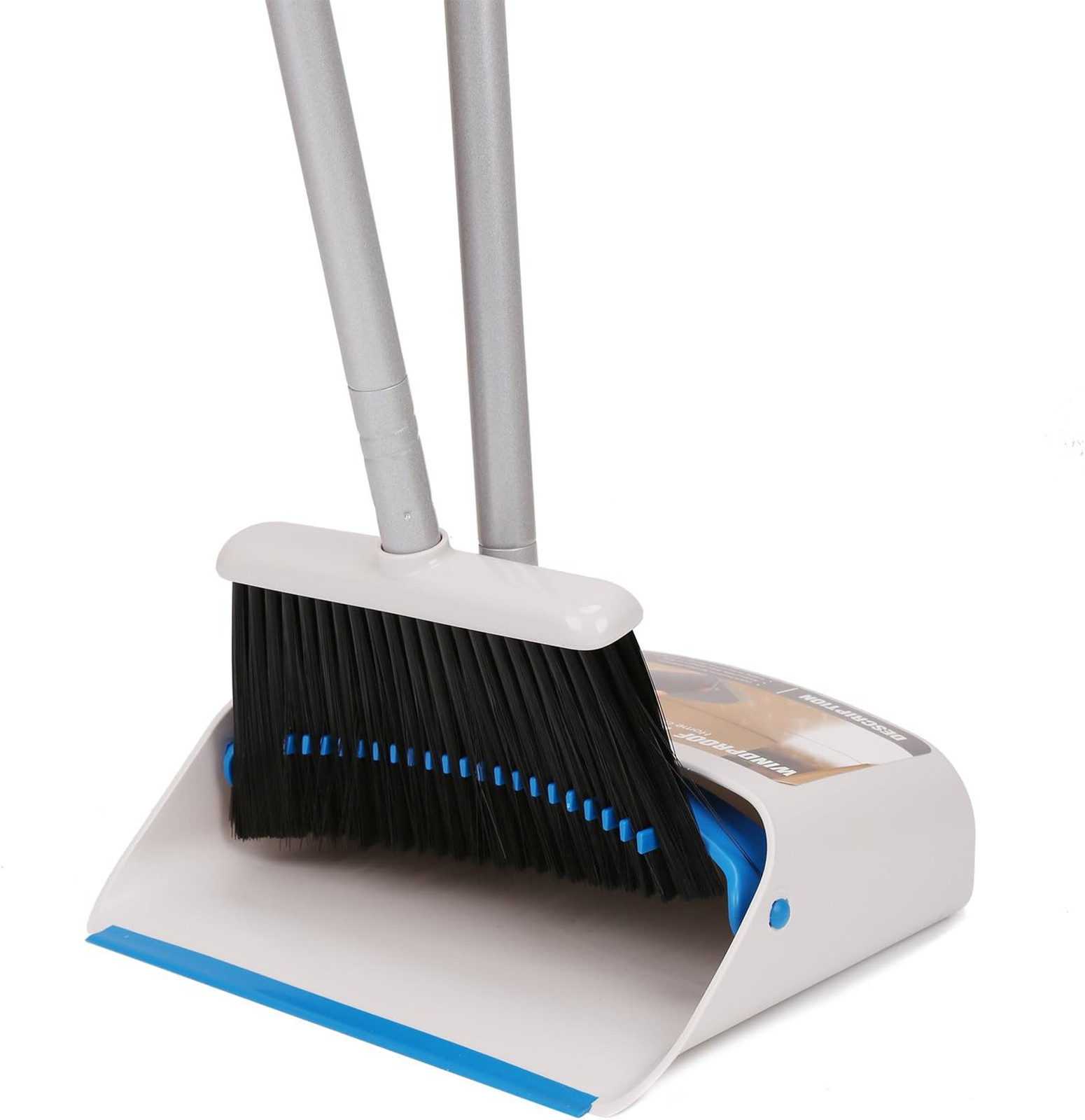 Long Handle Broom and Dustpan Set Upright Dust Pan Combo for Home Kitchen Office