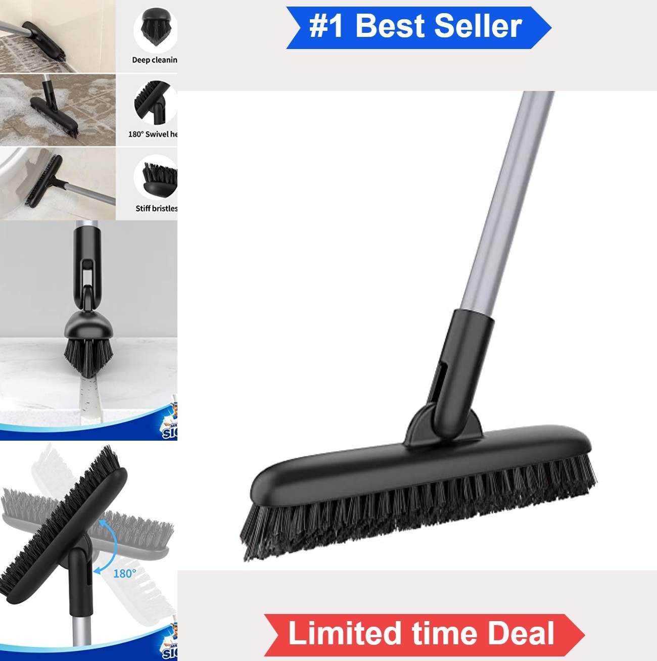 Heavy Duty Grout Scrub Brush 50 Inch Long Handle Stiff Bristles Tile Floor