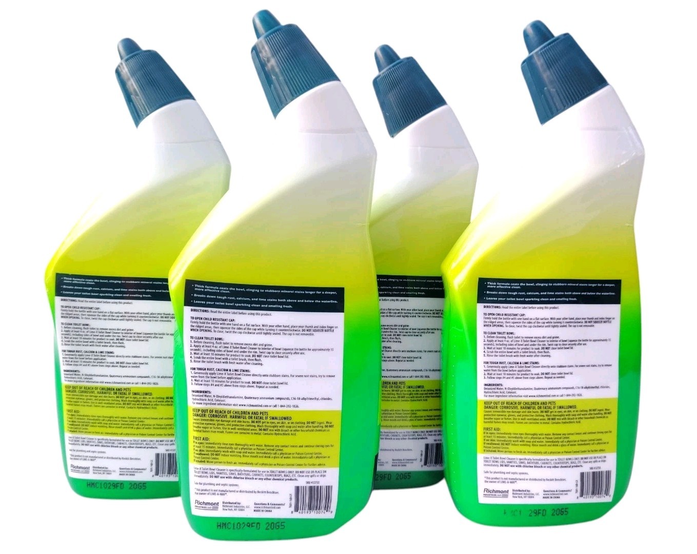 Lime x Liquid Toilet Bowl Gel Cleaner, Removes Lime Calcium Rust 4 Pack 16 oz Ea