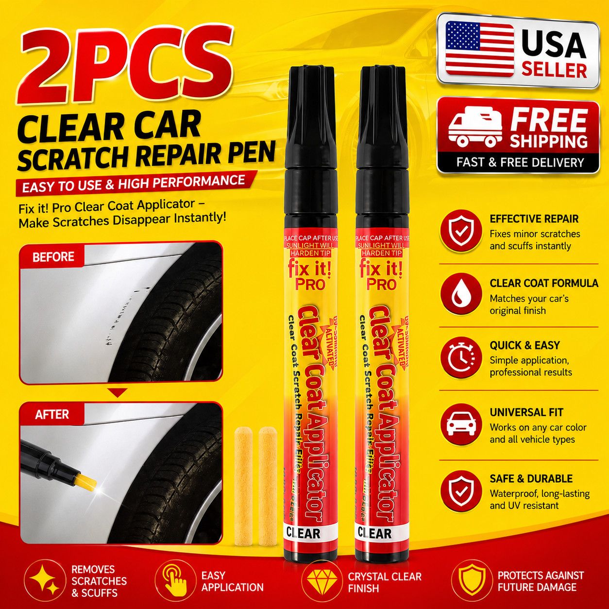 2PCS Vitanst Clearfix Scratch Remover, Auto Paint Repair Pen, Car Scratch Repair
