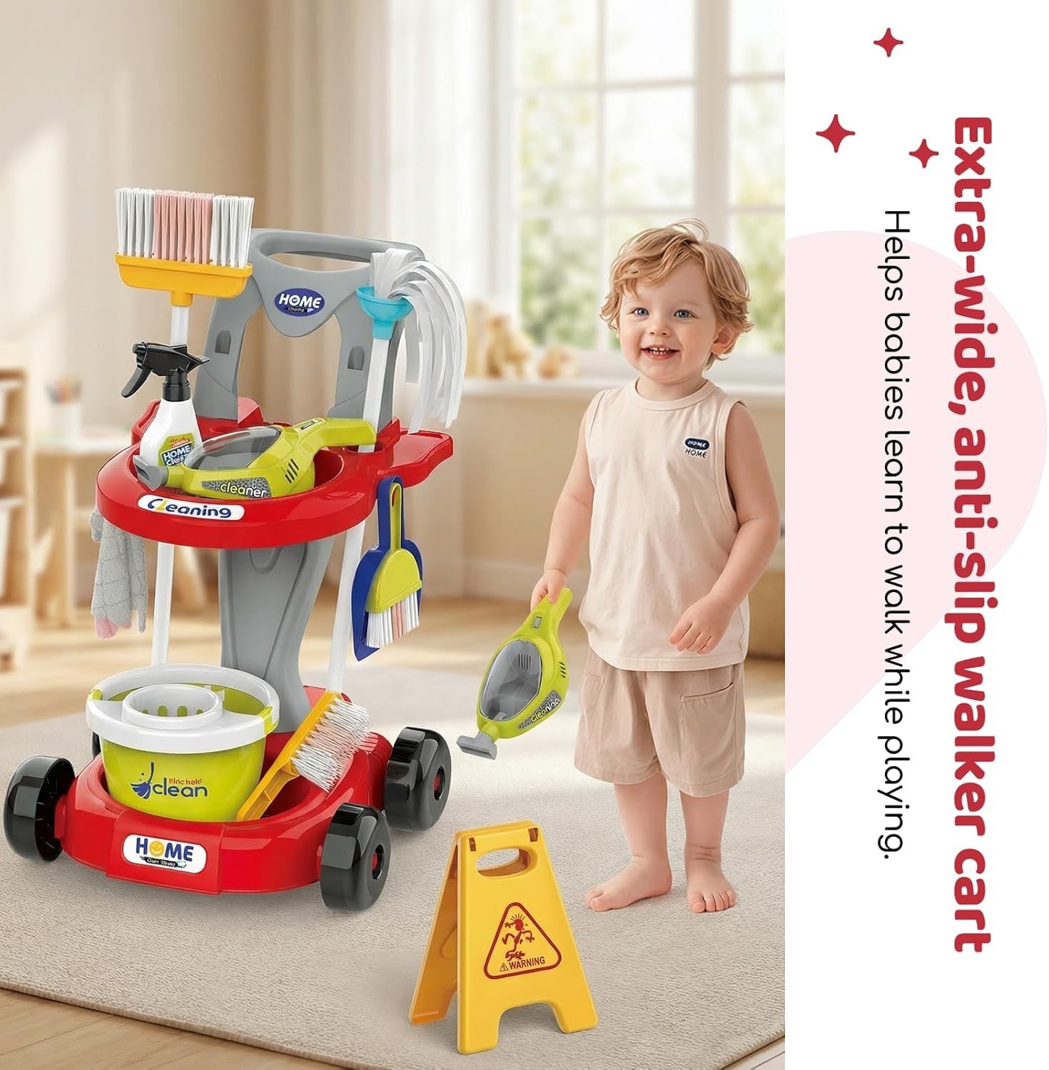 Toddler Cleaning Toy Set Kids Pretend Play Educational Kit with 2-in-1 Toy