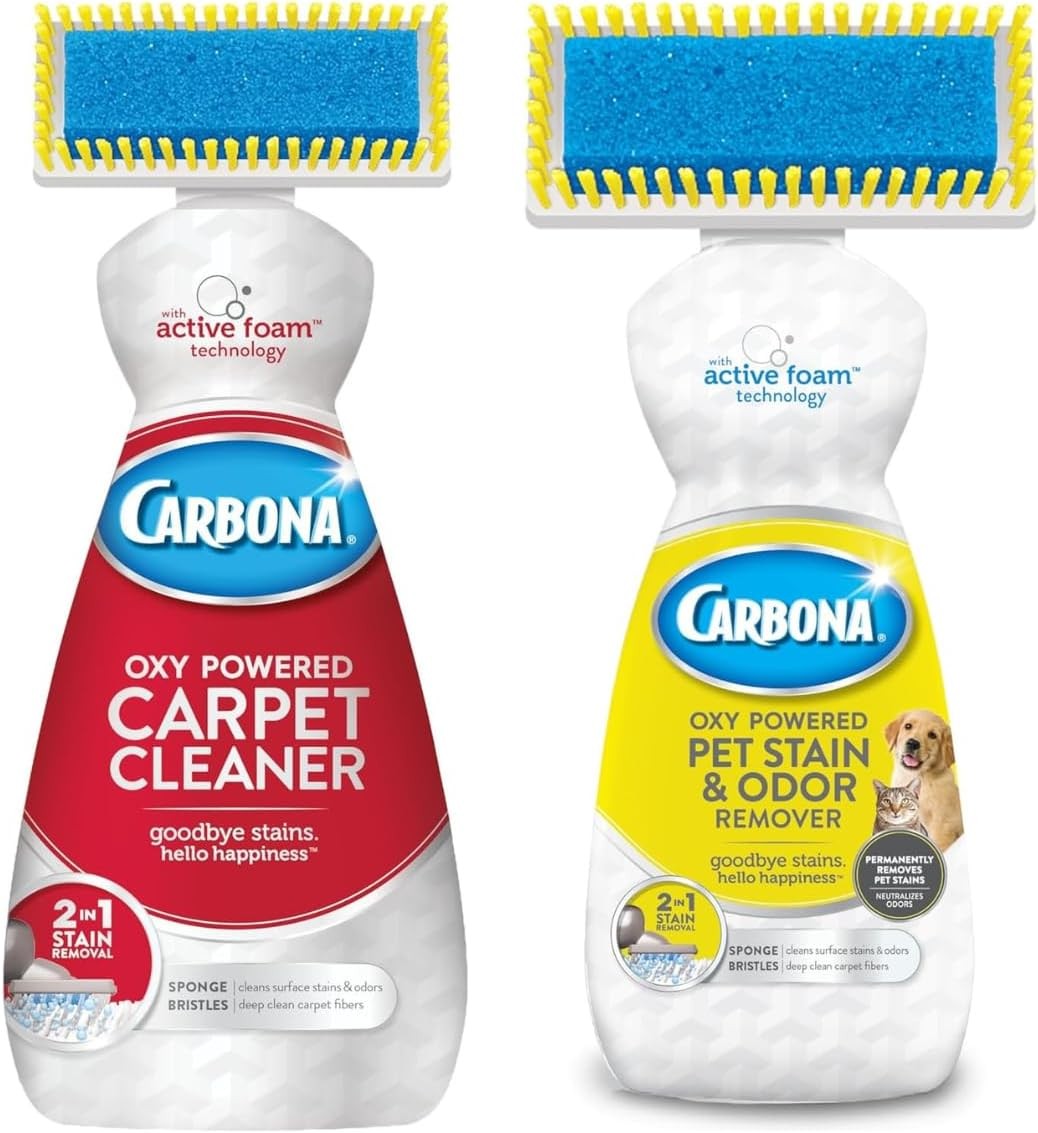 OxyPowered Carpet & Pet Pack Stain & Odor Remover 13.5oz & Foam Cleaner W/ Brush