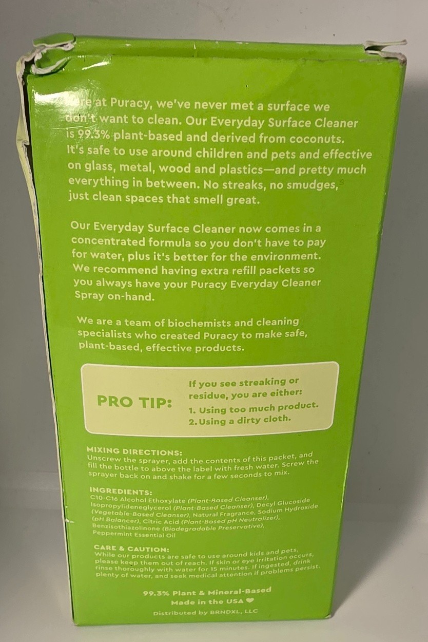 Puracy Plant Based Surface Cleaner Concentrated Refill Packets-Green Tea & Lime