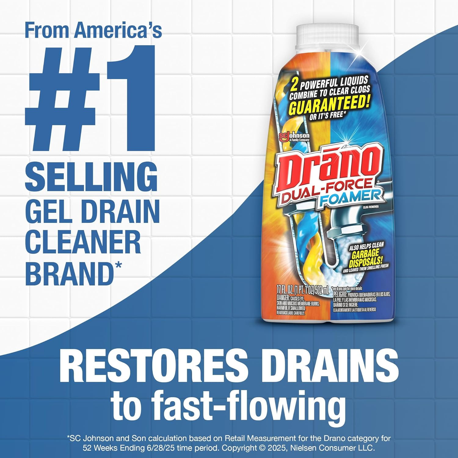 Dual-Force Foamer Drain Clog Remover and Cleaner for Shower or Sink Drains, Uncl