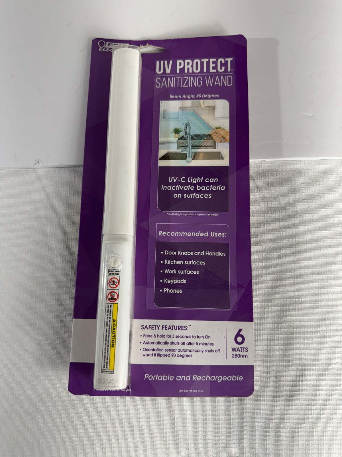 New Feit Electric 6-Watt Portable Disinfecting Sanitizing Wand Rechargeable USB
