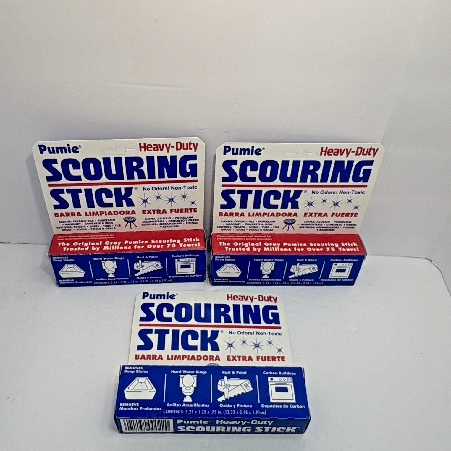 Scouring Stick Pumie Heavy Duty No Odors , Non-Toxic -5 1/4″ x 1 1/4″ Lot of 3