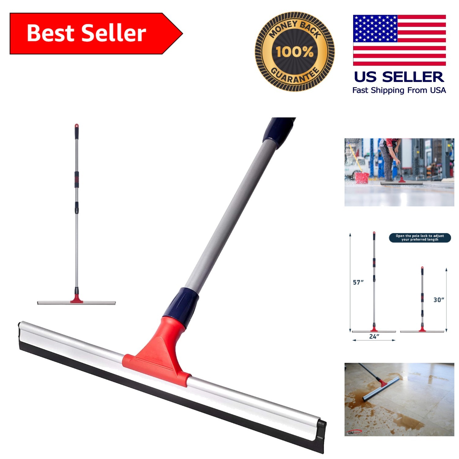 24″ Large Heavy Duty Floor Squeegee – Ideal for Home, Garage & Commercial Use