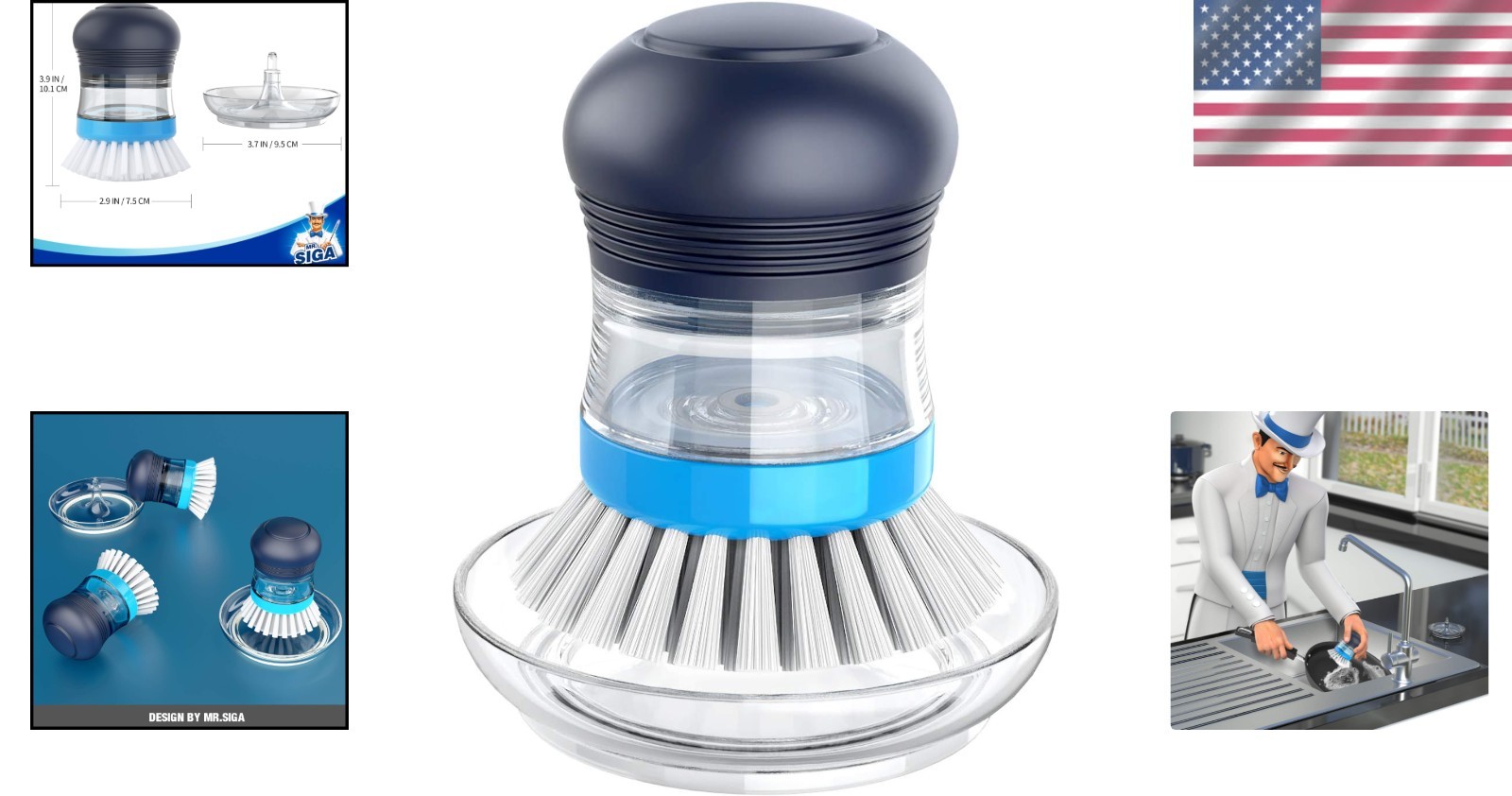 Elegant Soap Dispensing Palm Brush Set with Holder for Effortless Kitchen Clean