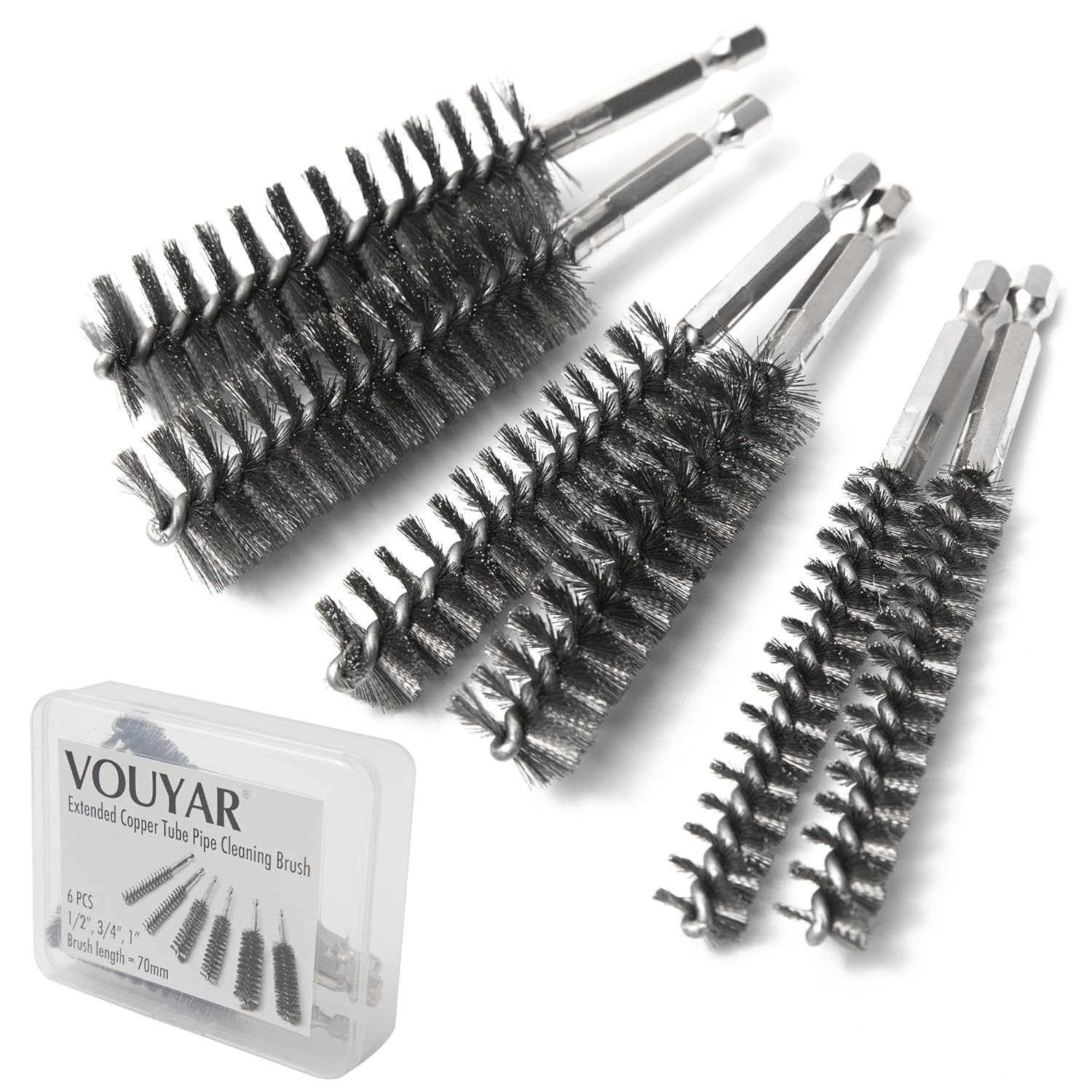 Extended Length Pipe Cleaner Brushes for 1/2” 3/4” 1” Tubes – Set of 6
