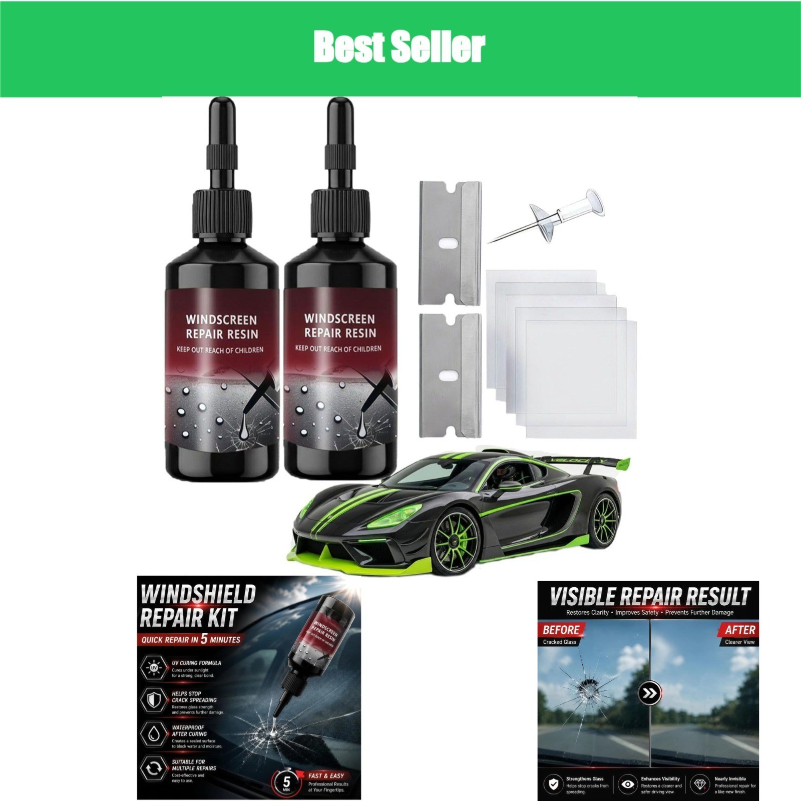 ZIXCARE Windshield Chip Repair Kit – Auto Glass Repair for Cracks