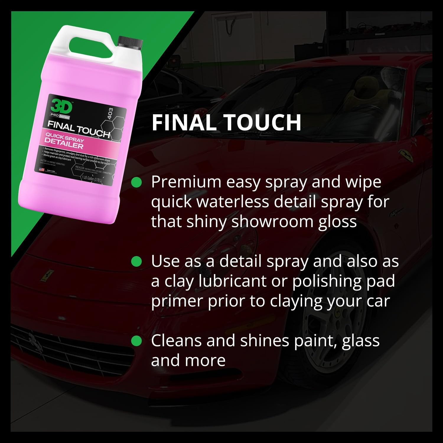 3D Final Touch Waterless Detail Spray 128 Fl Oz Premium Car Shine Cherry Scent