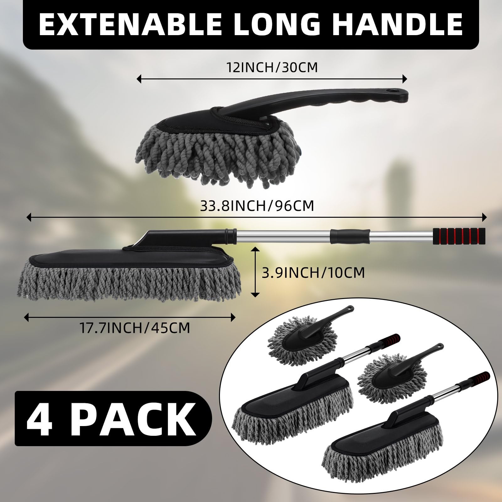 4 Pack Microfiber Car Duster Exterior Scratch Free with Extendable Handle Aut…