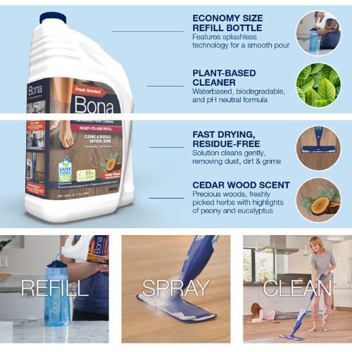 Bona Cleaning Products Wood Cleaner Spray + Mop Multi Purpose Floor Cleaner