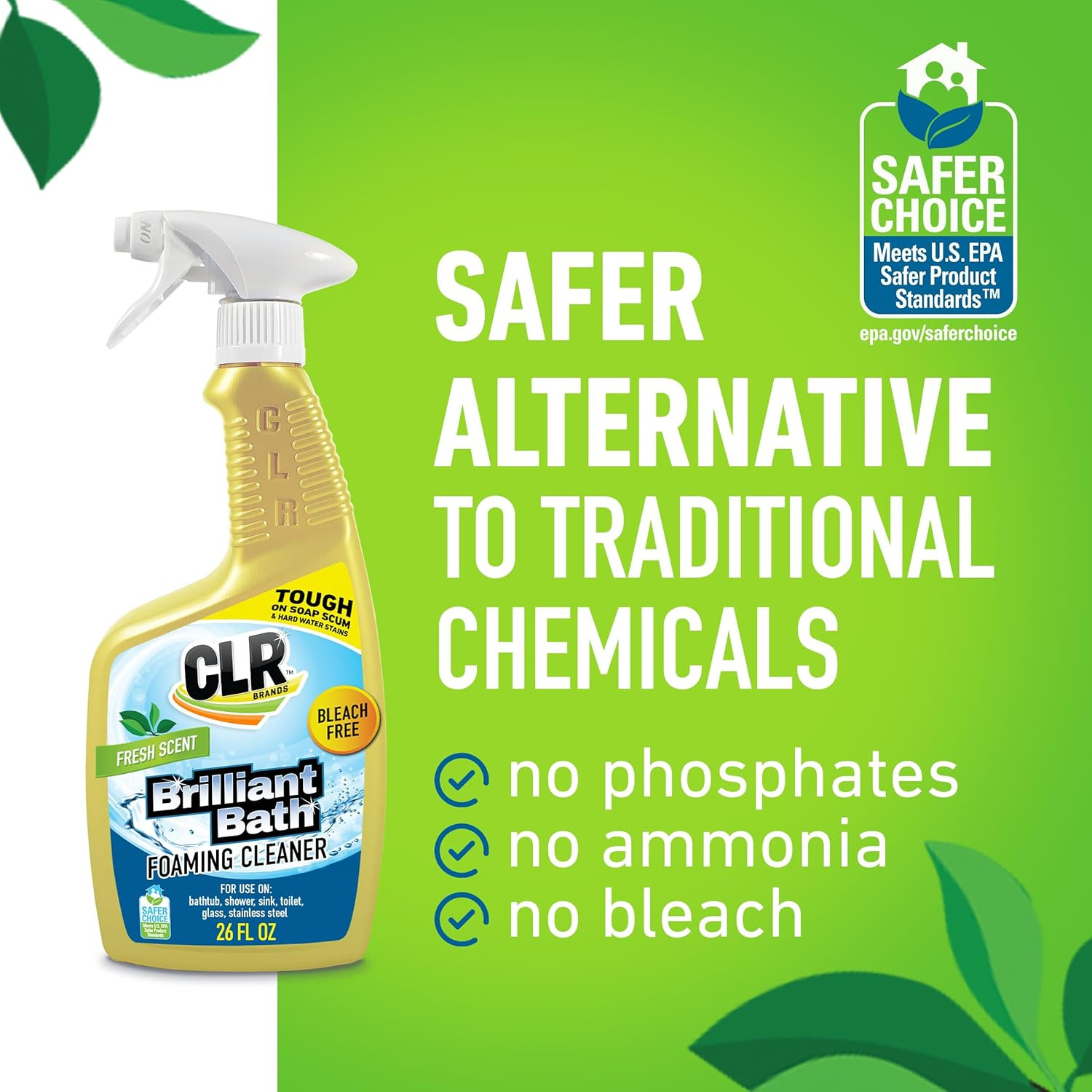 CLR Brilliant Bath Foaming Bathroom Cleaner Spray – Dissolves Calcium, Lime, and