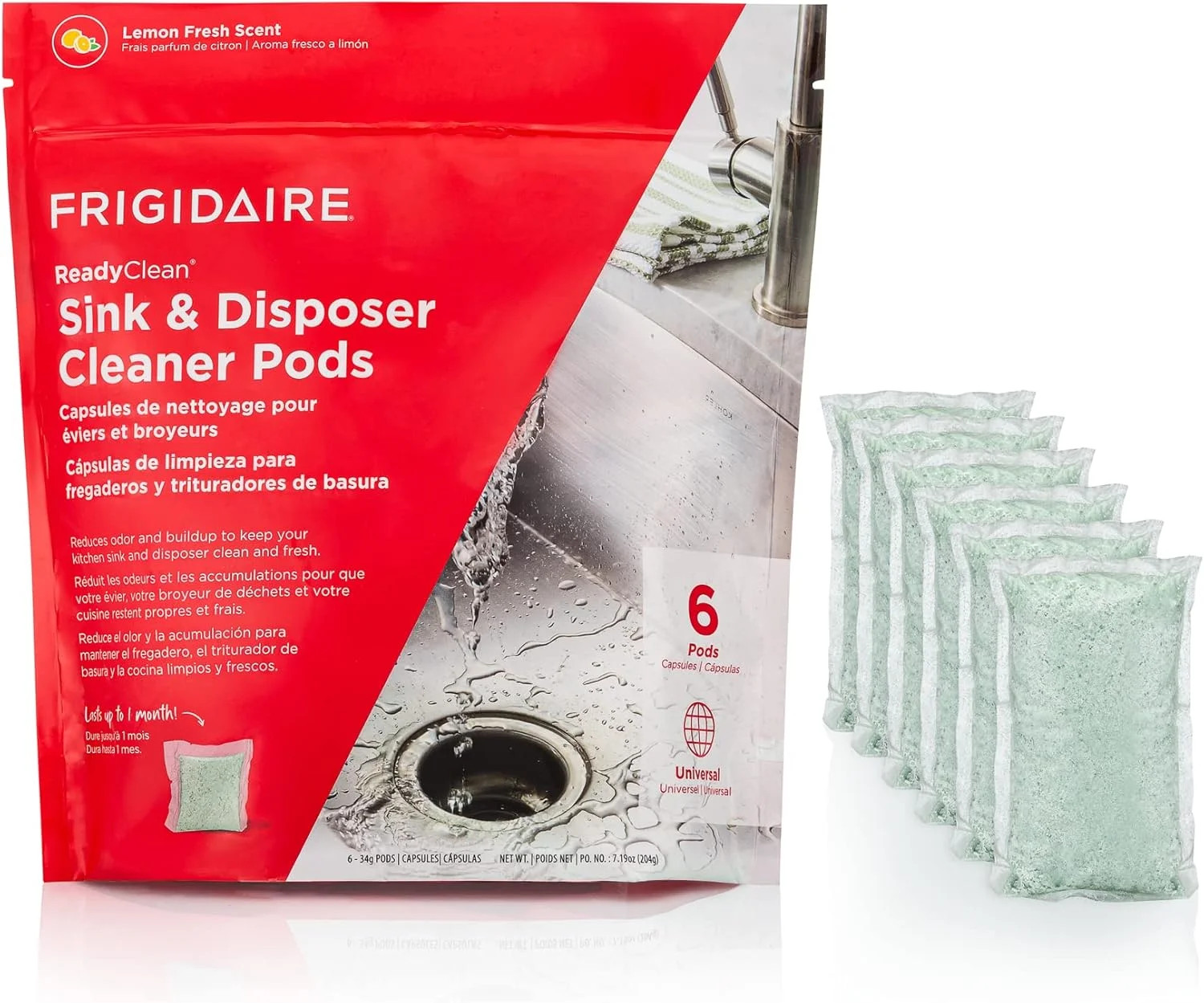 Frigidaire ReadyClean Probiotic Sink and Disposer Cleaner 6 Pods, Tablet, White,