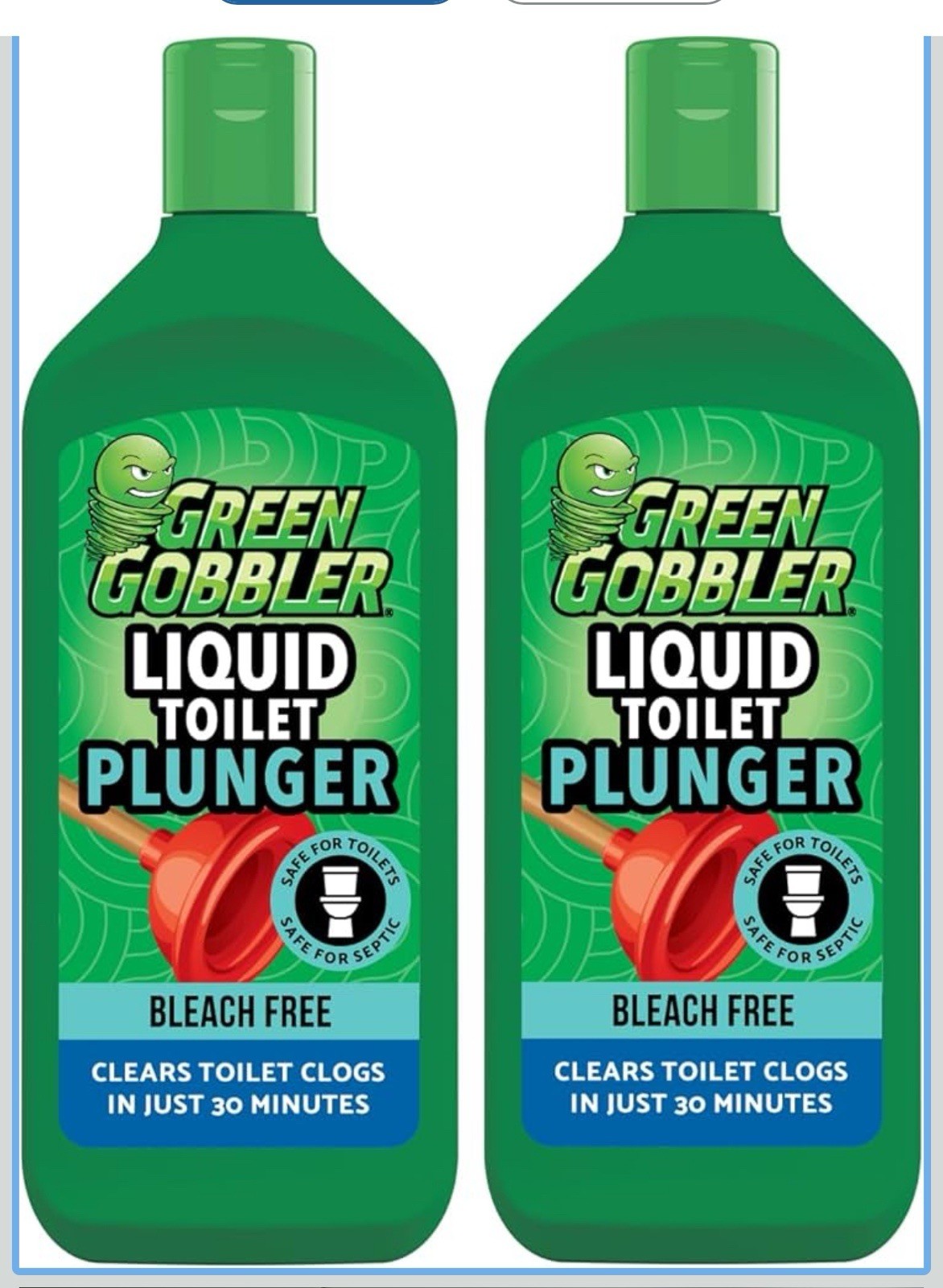 Green Gobbler Liquid Toilet Clog Remover Bleach Free Safe for Septic 2 Pack