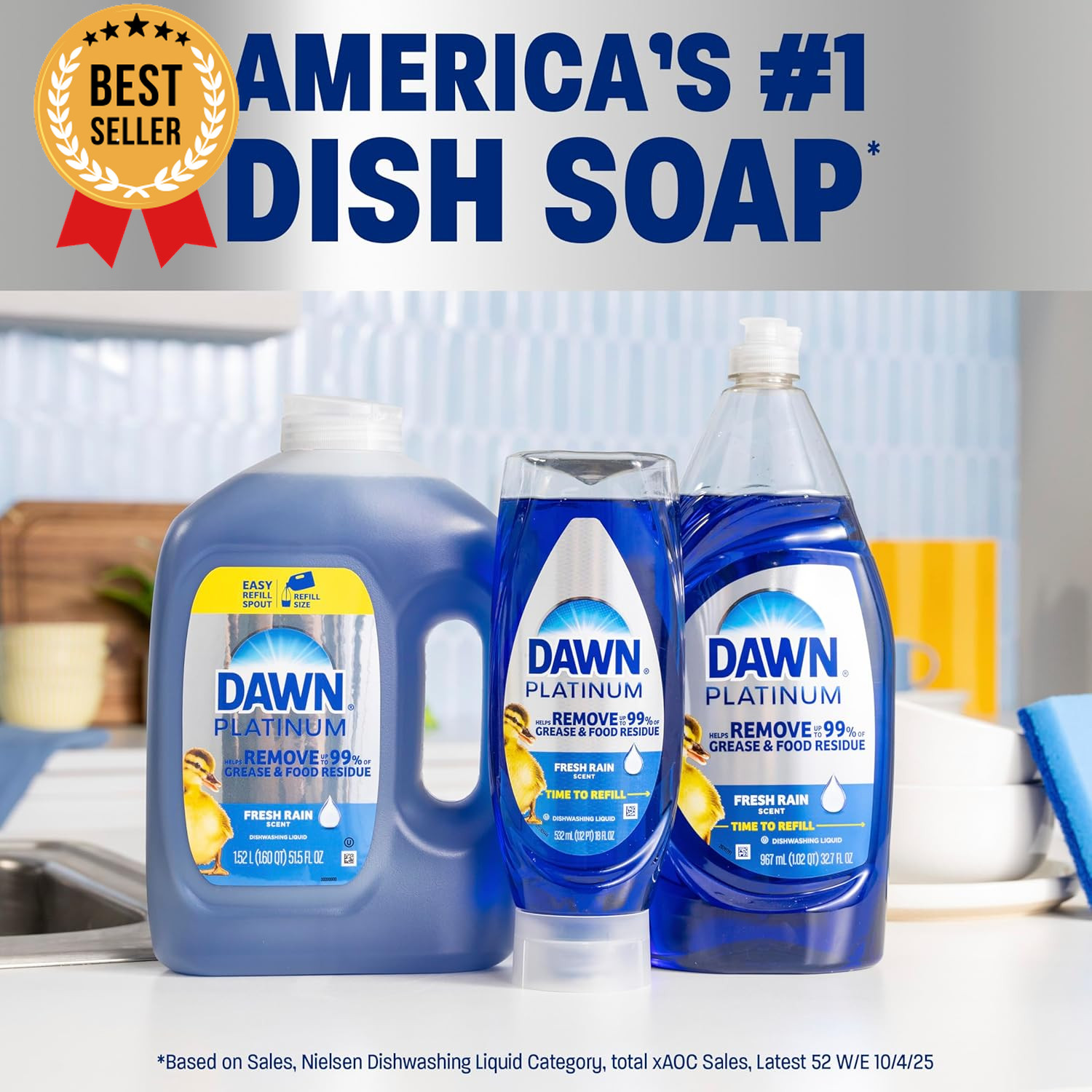 Platinum Dish Soap Refill Fresh Rain Scent 51.5oz 2 Pack Liquid Detergent