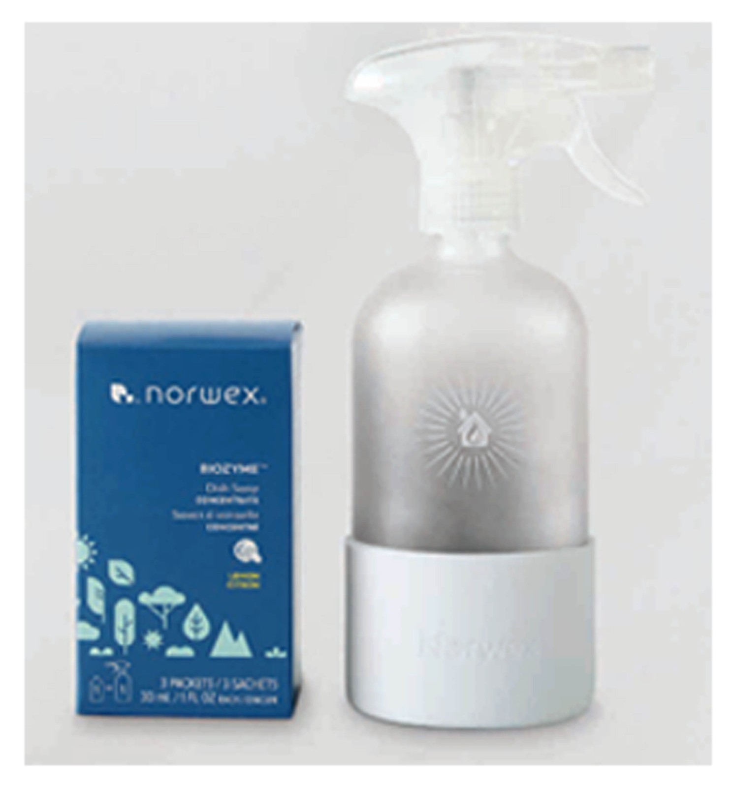 NORWEX BioZyme Dish Soap Lemon Concentrate (3-pk) +Forever Bottle/Sprayer [S35]