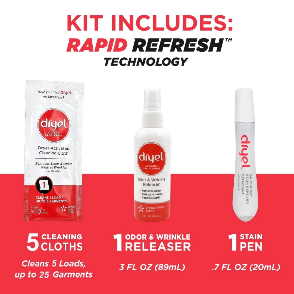 Dryel At-Home Dry Cleaner Kit – 5 Loads: Phosphate-Free, Clean Breeze Scent