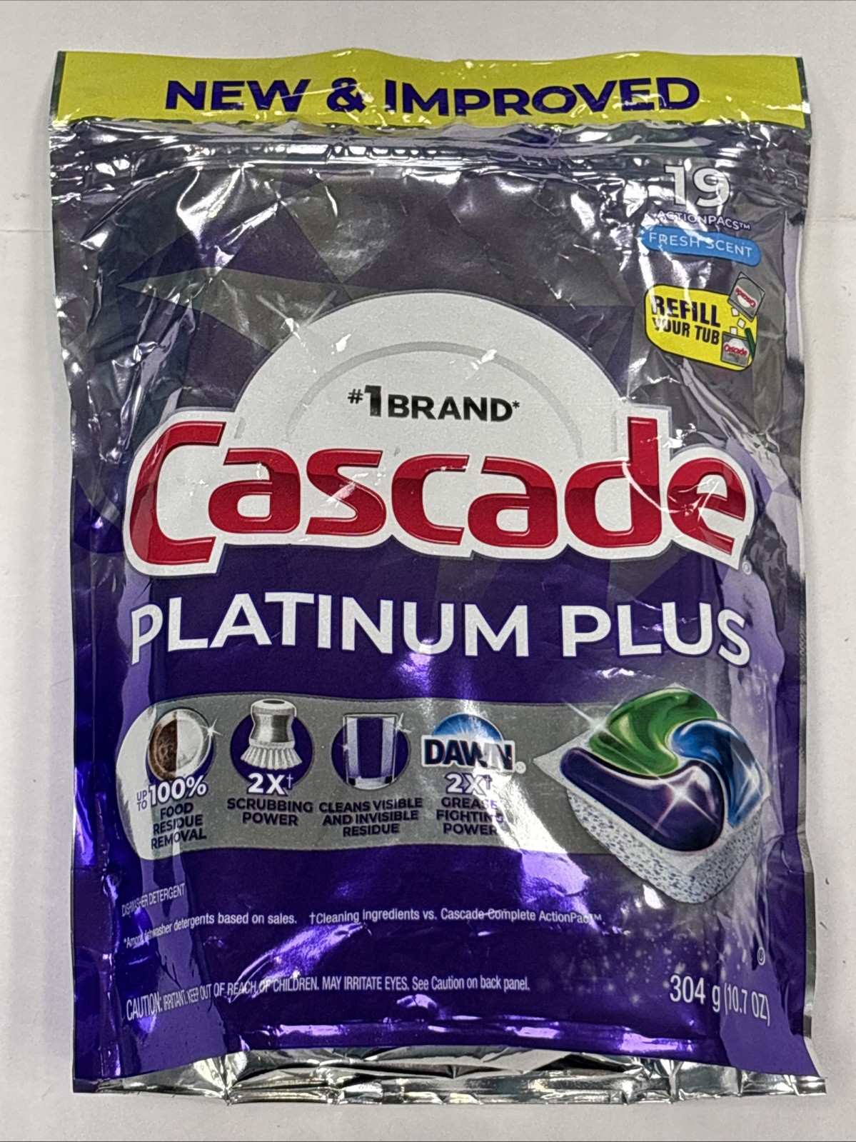 Cascade Platinum Plus 19 Action Pacs Dishwasher Detergent New & Improved 10.7oz