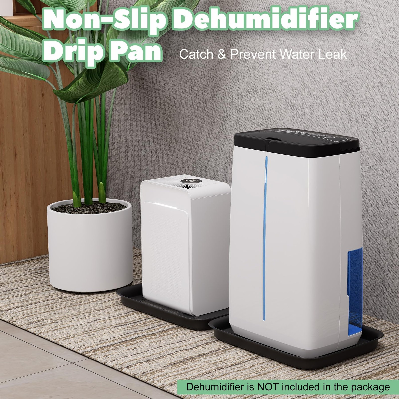 Dehumidifier Drip Pan with Raised Edge, Hard Plastic 13” x 9”x 2” Non-Slip…