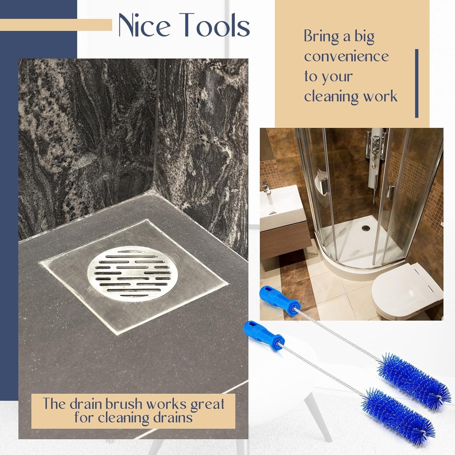 Flexible Drain Brush Set – 2 Pcs Blue Pipe Cleaning Tools