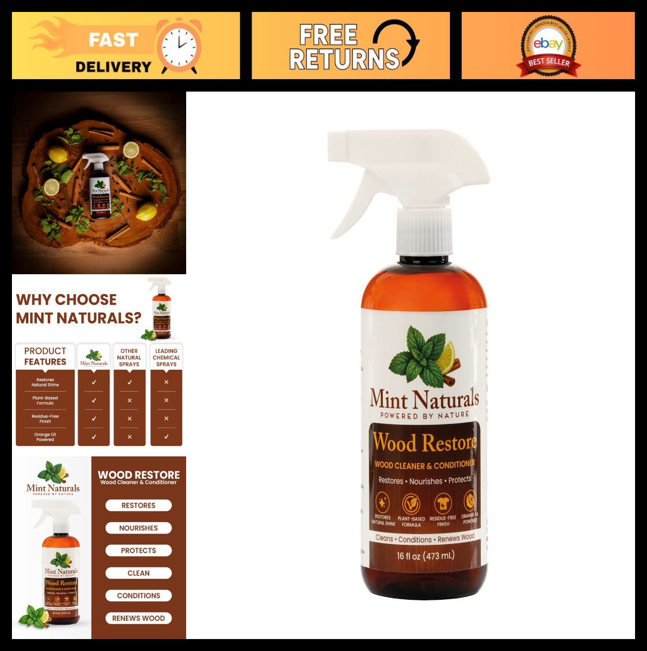 Natural Wood Cleaner & Conditioner – Plant-Based 16oz, Eco-Friendly, USA Made