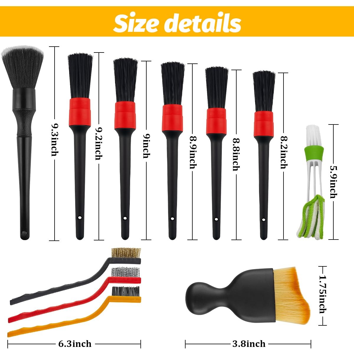 11PCS Car Detailing Brush Set, Soft Boar Hair Vehicle Interior Exterior Detai