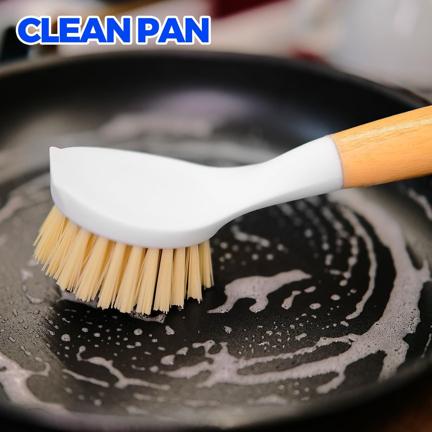 3 Pack Dish Brush Set with Bamboo Handle, Kitchen Cleaner for Cleaning Pot, Pan,