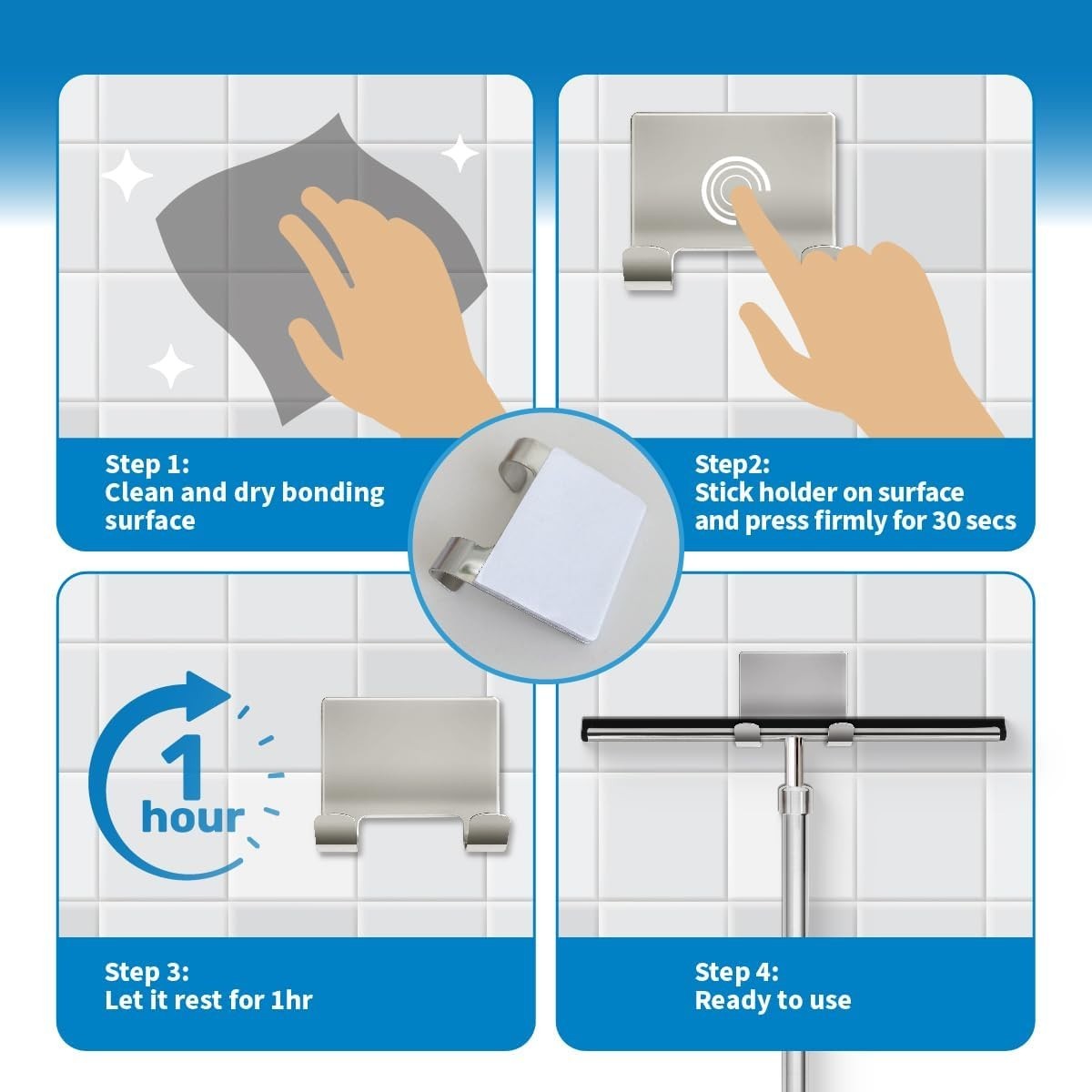 Multi-Purpose Shower & Window Squeegee with 10 Inch Blade and Hook for Bathrooms