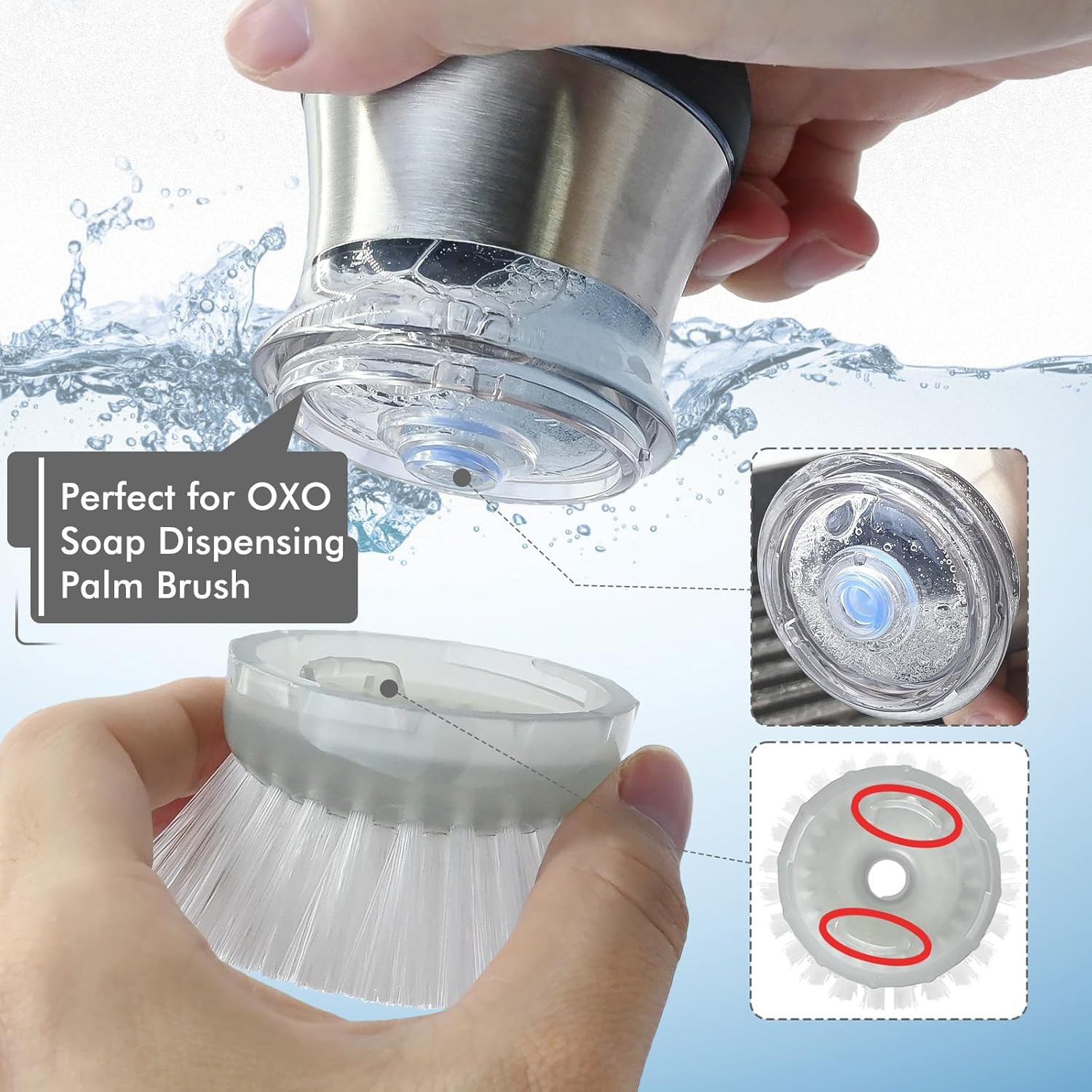 Palm Brush Refills for OXO Steel Soap Dispensing Dish Brush – 4 Pack Cleaning Re