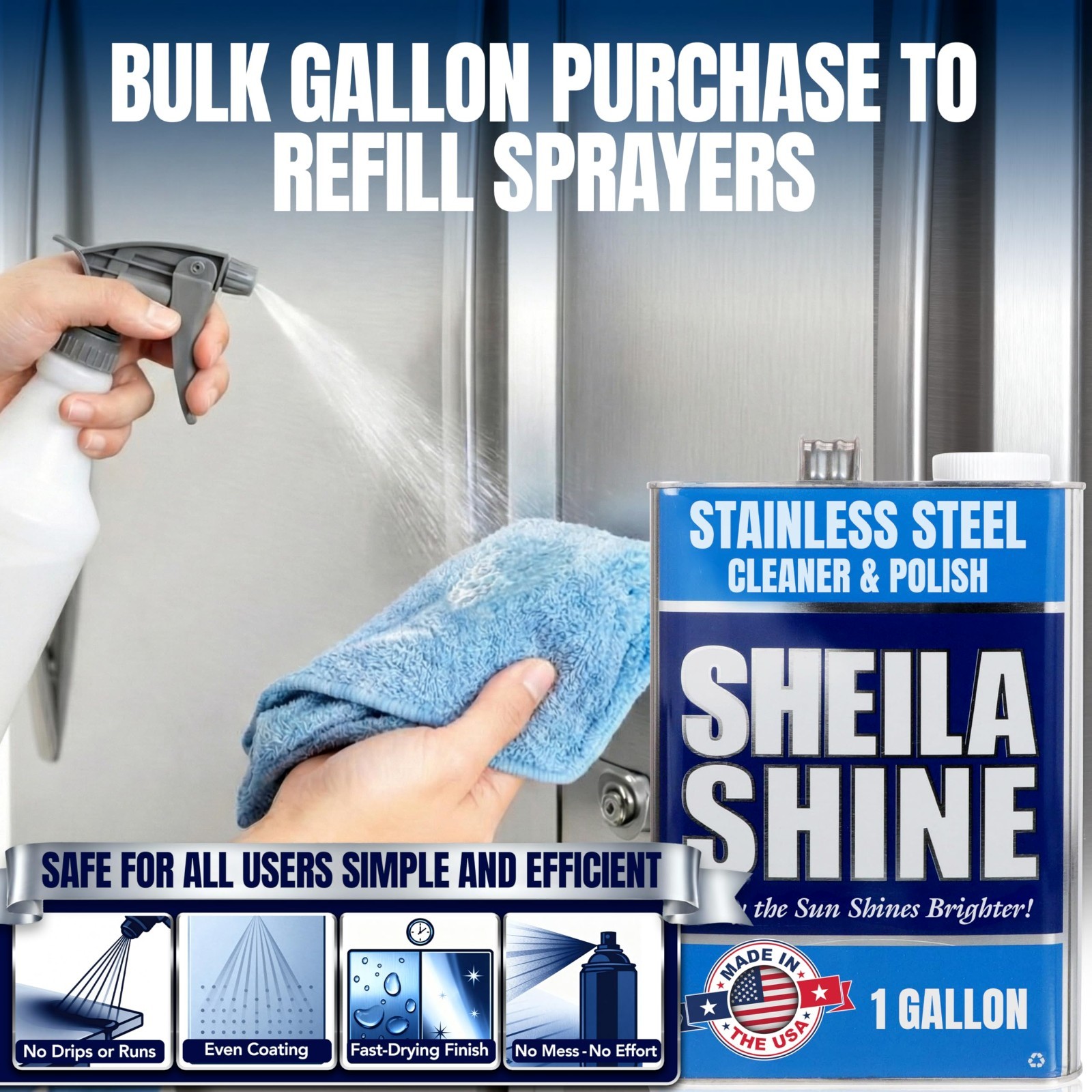 Stainless Steel Cleaner & Polish – 1 Gallon, Cleans & Protects Appliances, Sinks