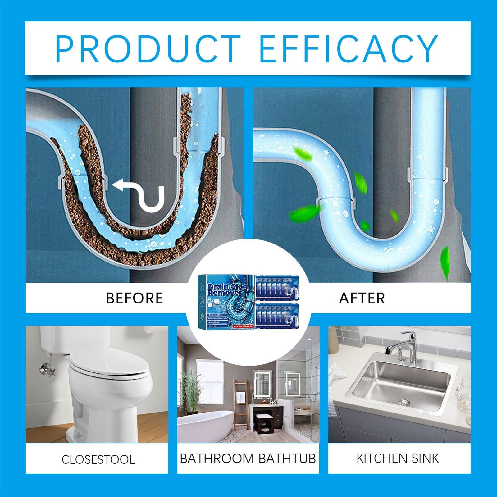 Sink Cleaner Tablets Effervescent Drain Clogs Remover Tablets Toilet Cleaning