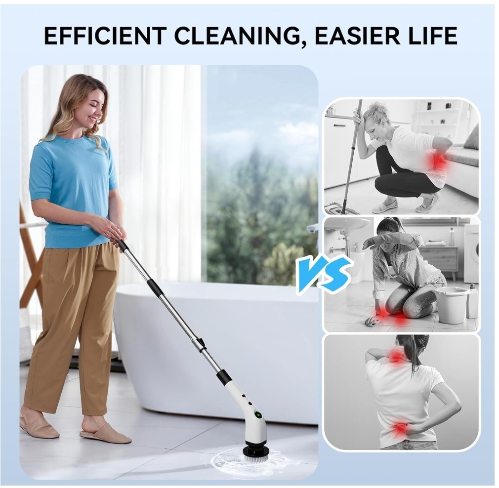 Electric Bathroom Cleaning Brush,Cordless Spin Scrubber FullBody Waterproof IPX7