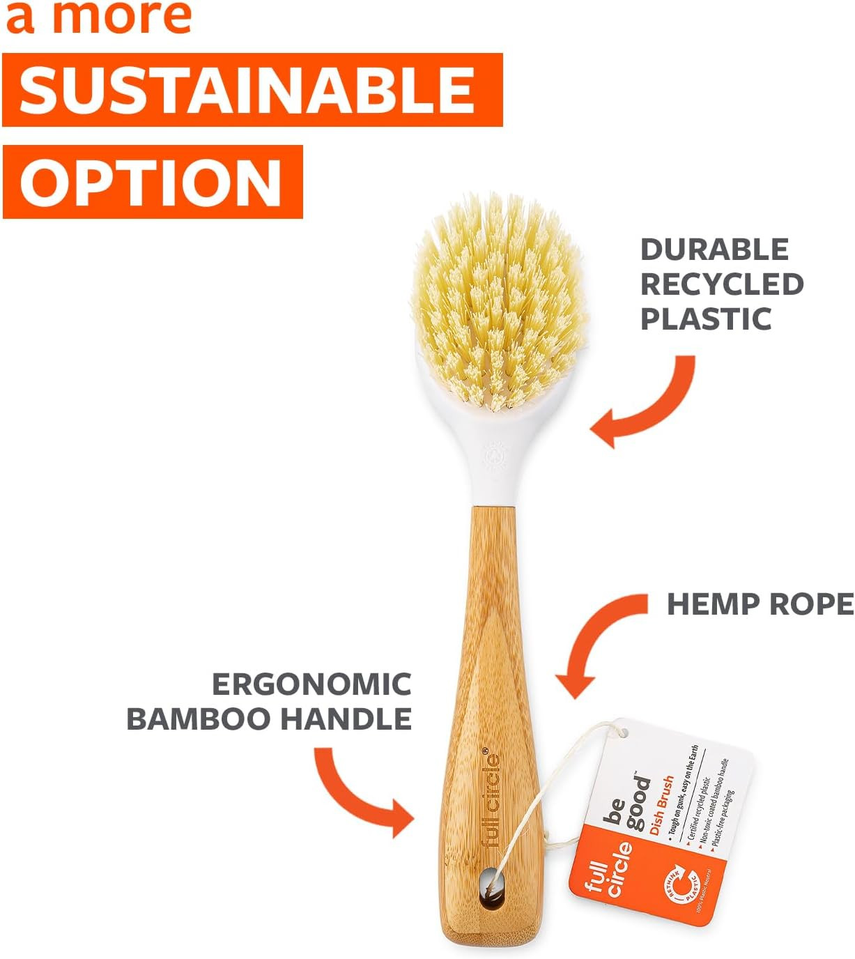Bamboo Handle Dish Brush Tough Bristles Sustainable Kitchen Scrubber White(70