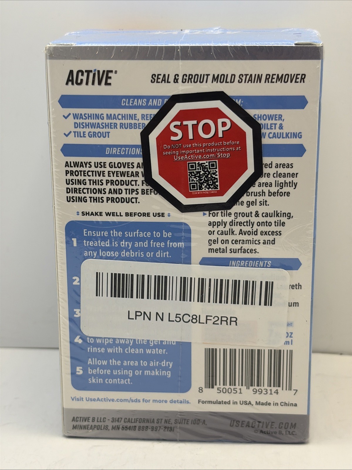 Active MOLD STAIN REMOVER Seal and Grout Deep Clean 7oz • Sealed