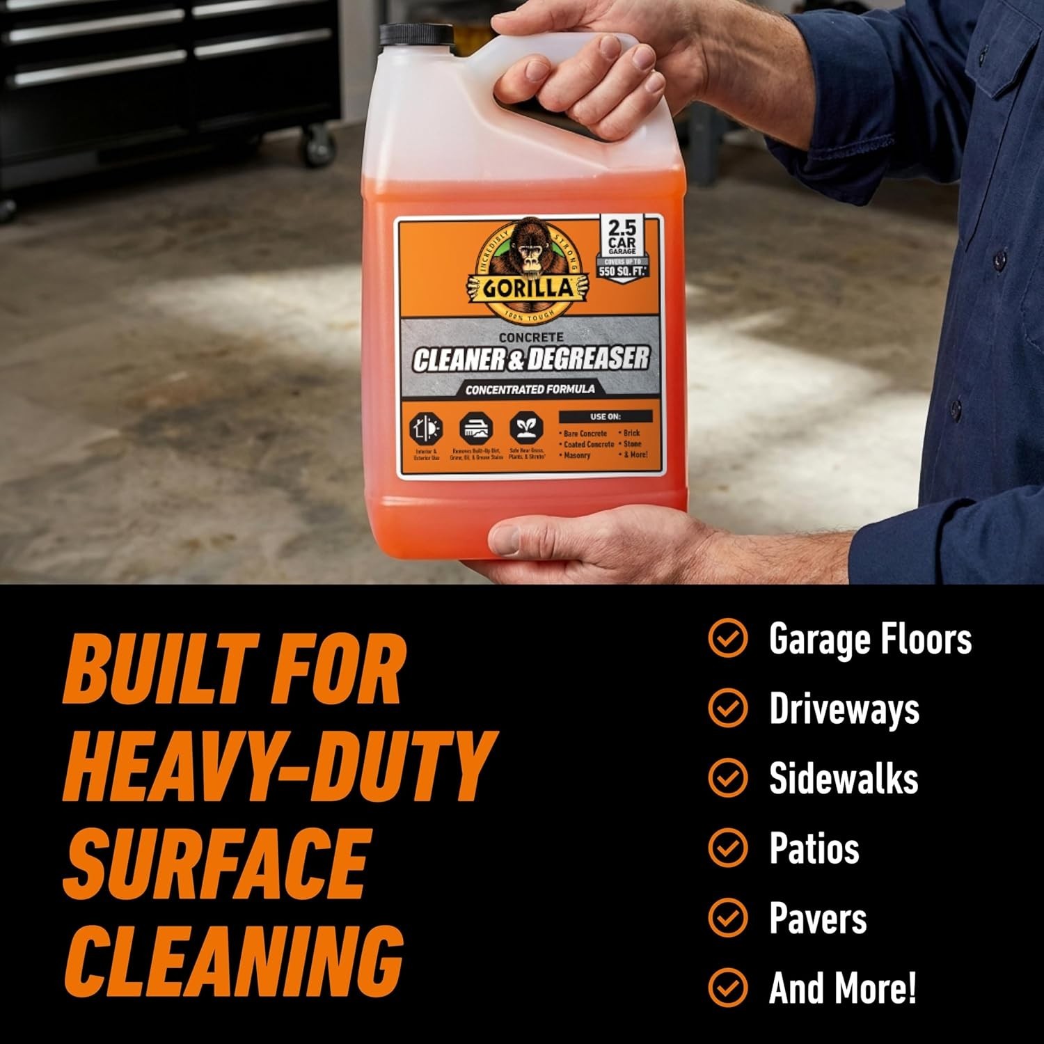 Gorilla Concrete Cleaner Degreaser 64oz Concentrate Removes Oil Grease