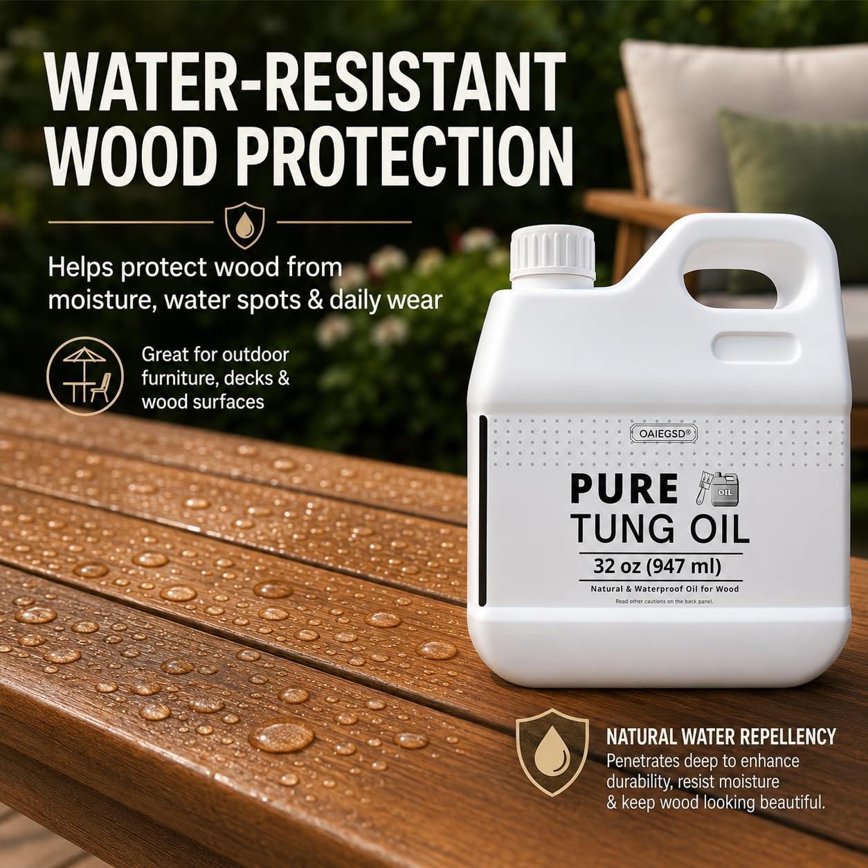 OAIEGSD 32 oz 100% Pure Tung Oil for Wood, Safe Food Grade Tung Oil for Wood …