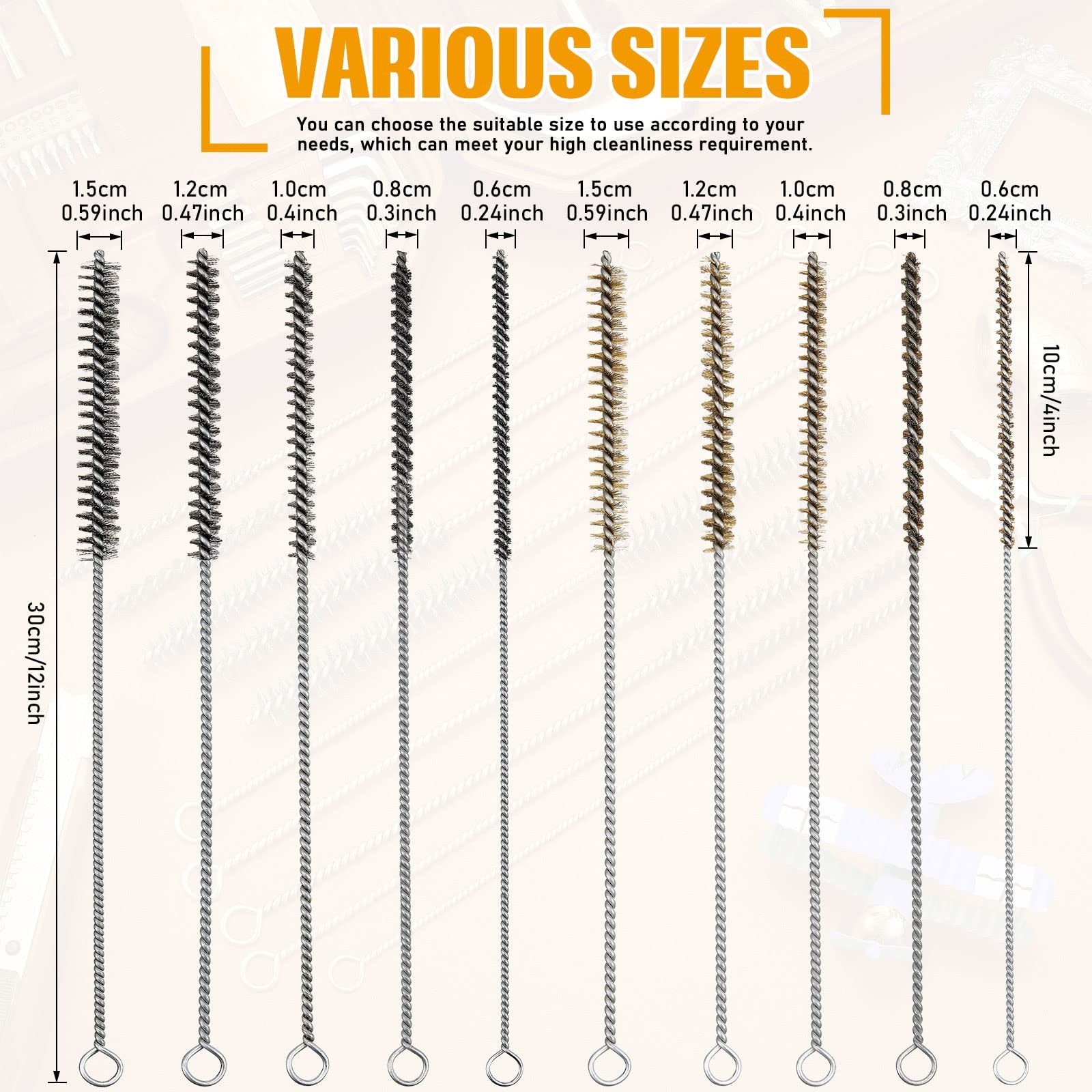 10 Pieces Wire Tube Brushes Bulk for Cleaning Pipe Tube Brass Stainless Steel…
