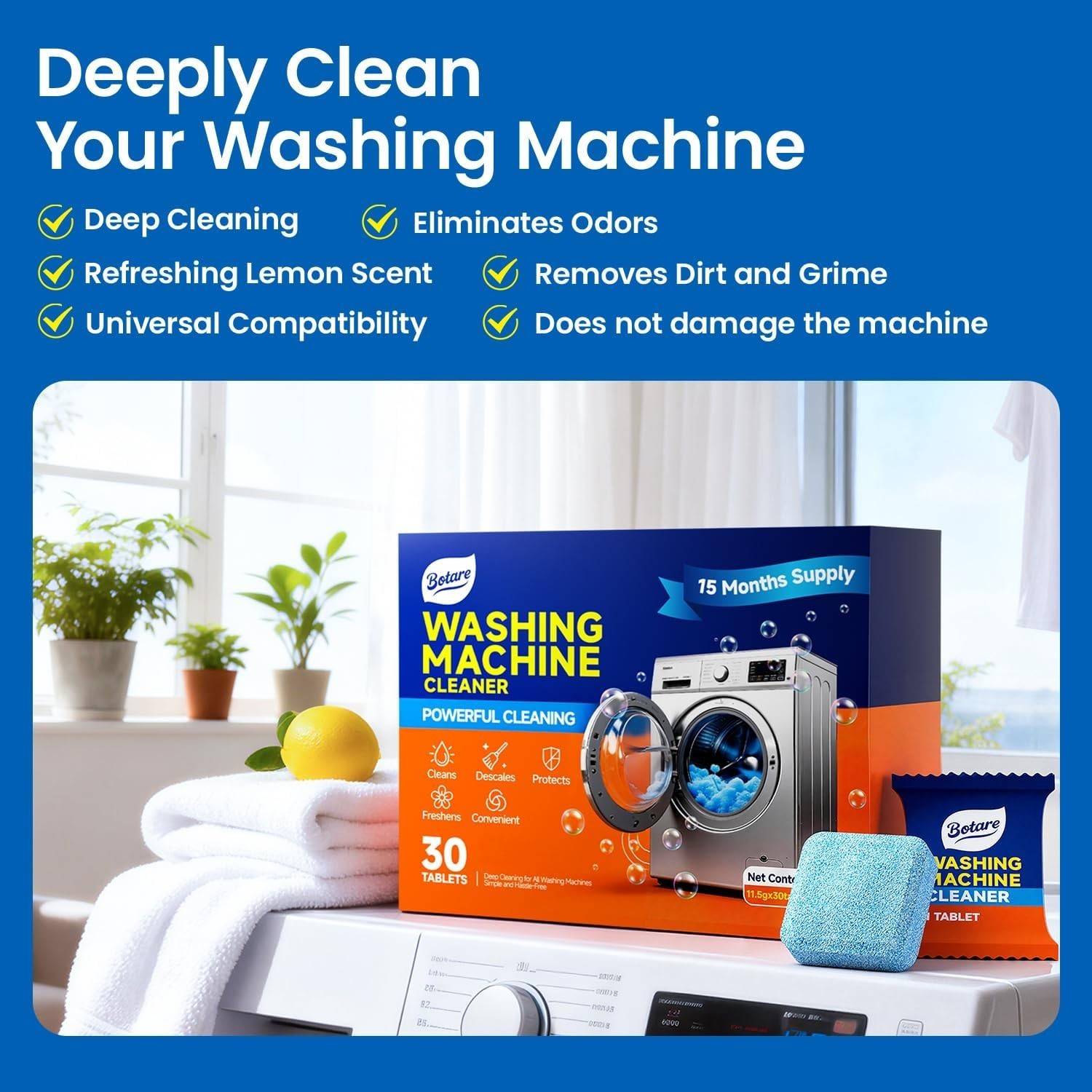 Washing Machine Cleaner tablets, 30 Count – 15 Supply, Deep Cleaning Deodori…