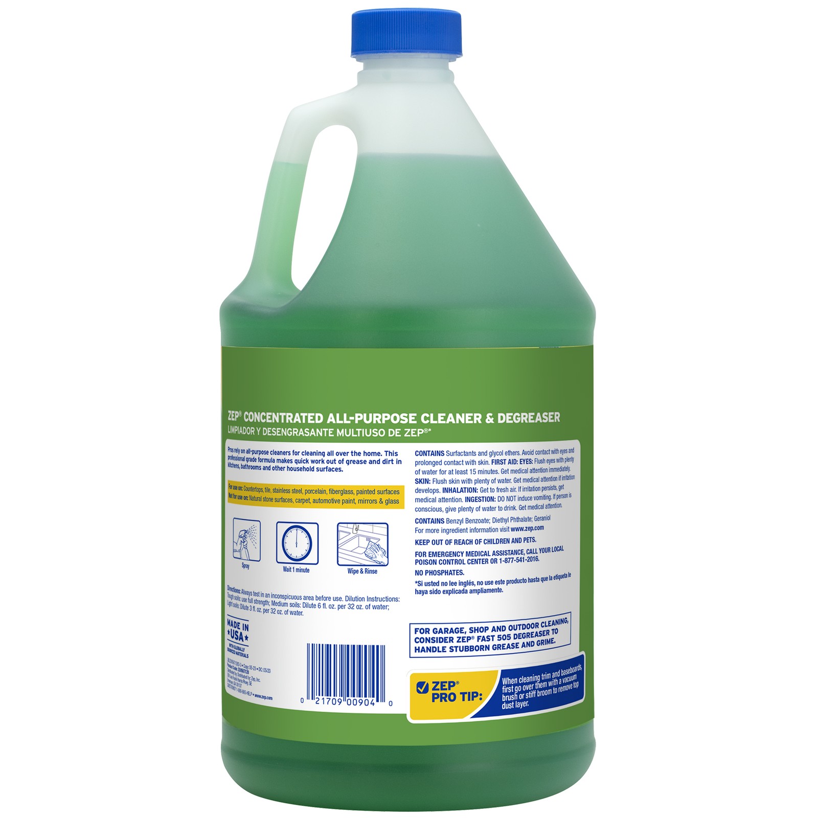 Zep Concentrated All-Purpose Cleaner and Degreaser – 1 Gallon (Case of 4) –