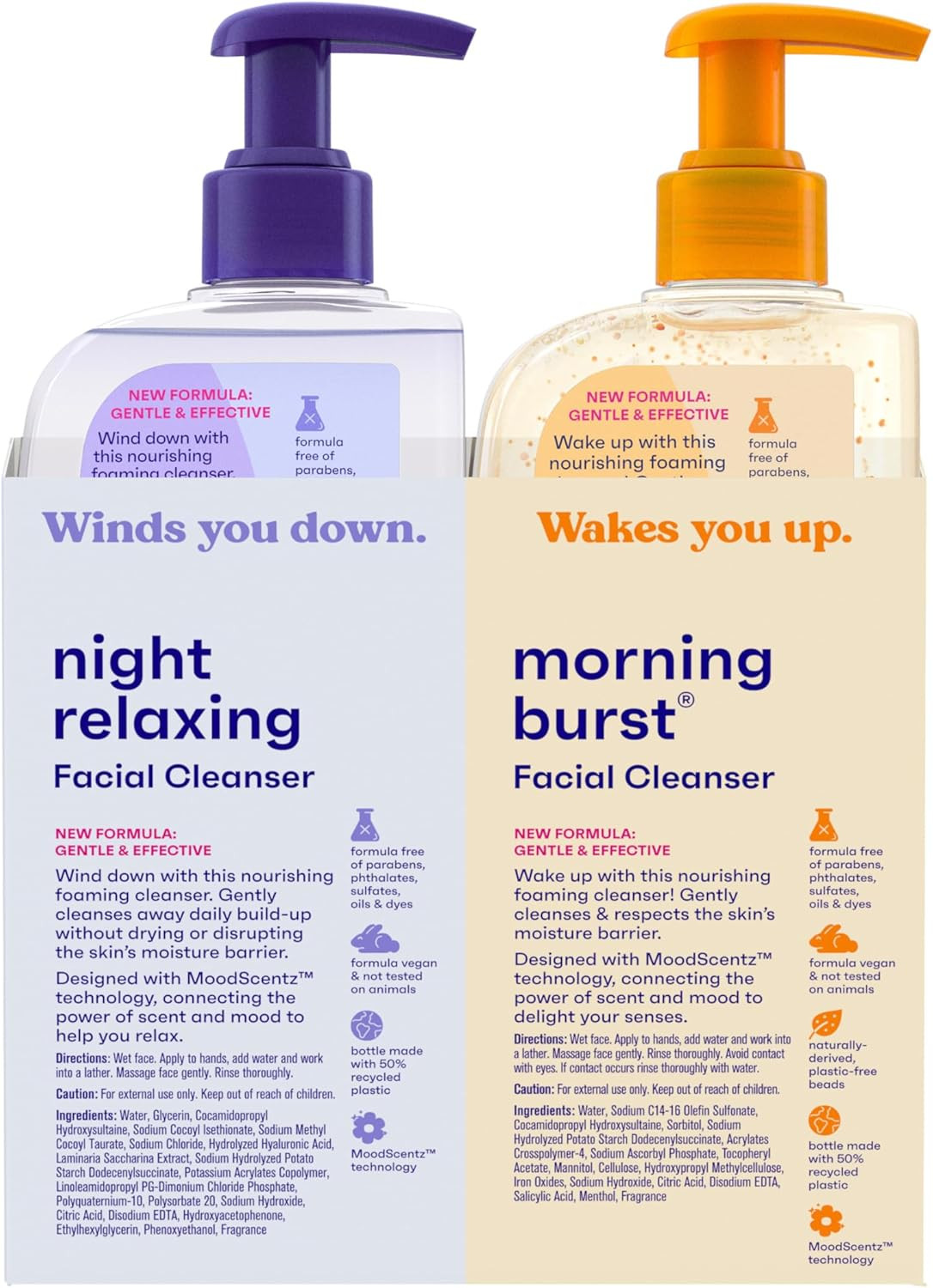 2-Pack Oil-Free Facial Cleansers with Citrus Scent, Morning Burst and Night Rela