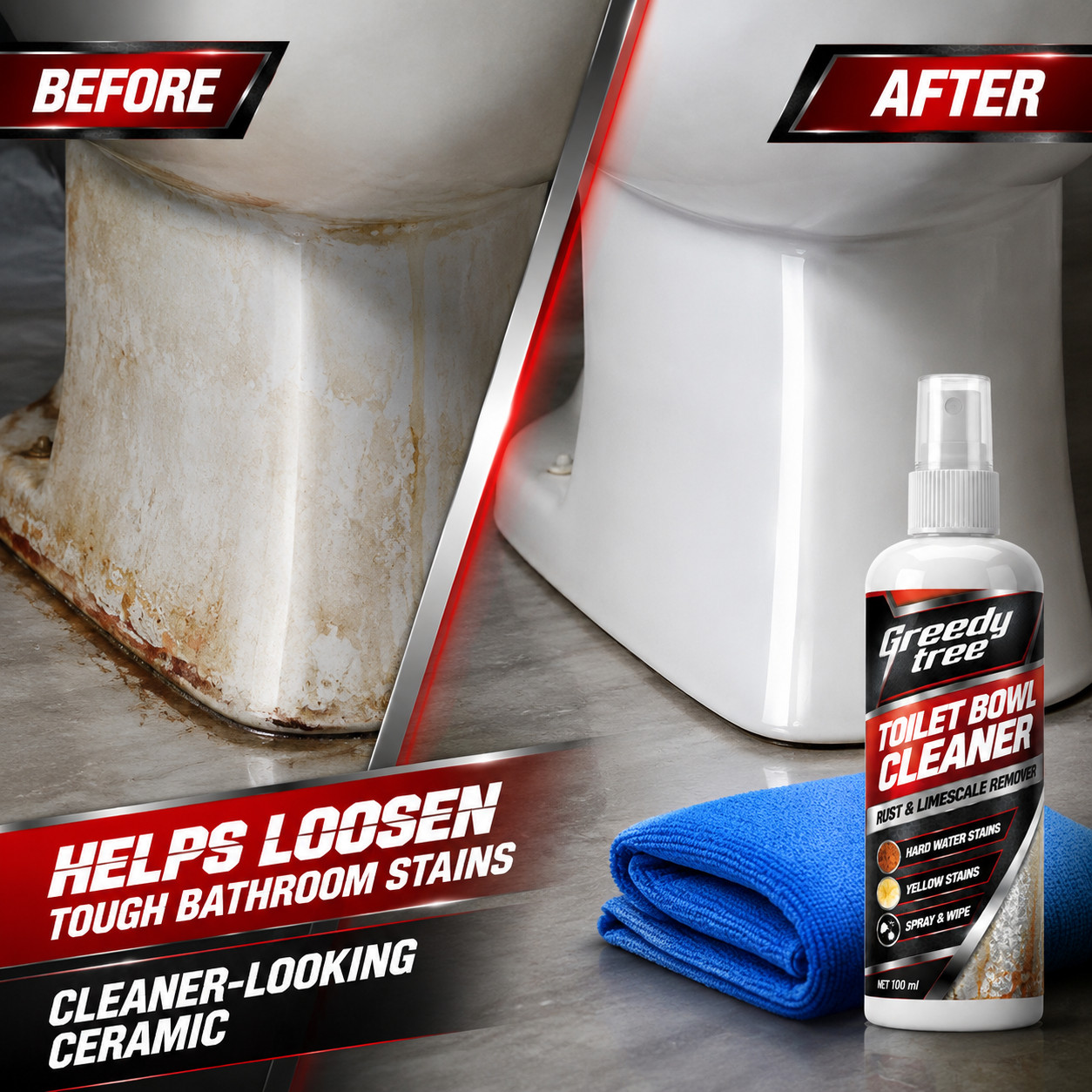 Yellow Toilet Stain Remover Spray with Towel for Easy Wipe Cleaning